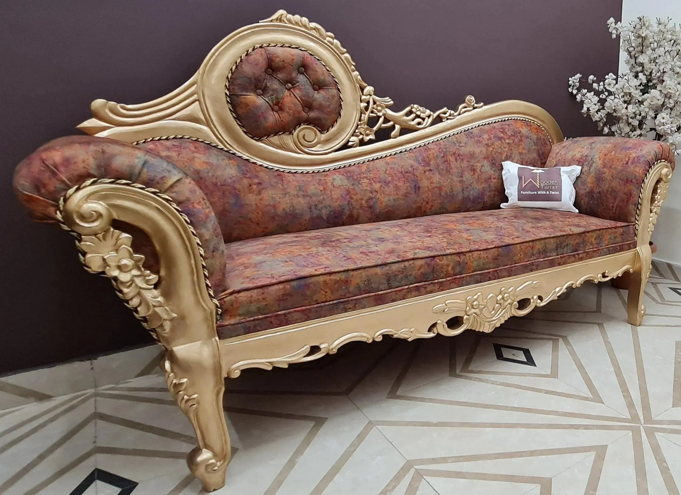 Canapé Teak Wood Victorian Style Sofa Couch