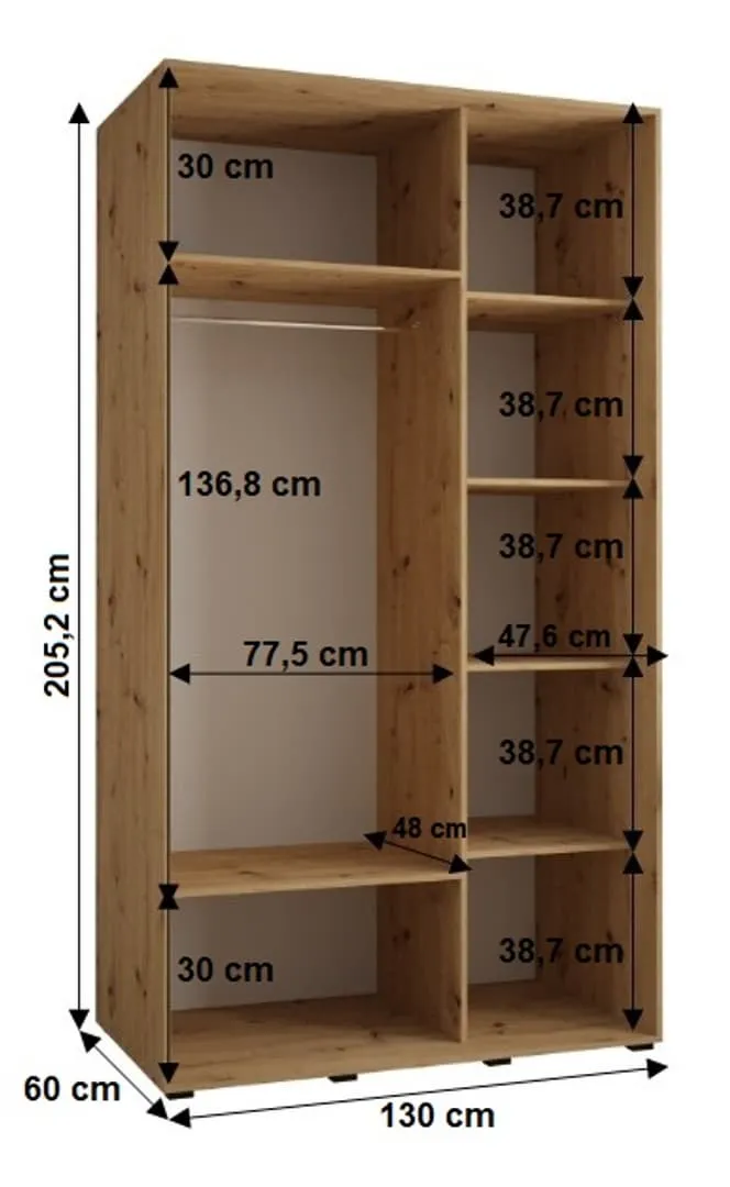 Cannes II Sliding Door Wardrobe 130cm