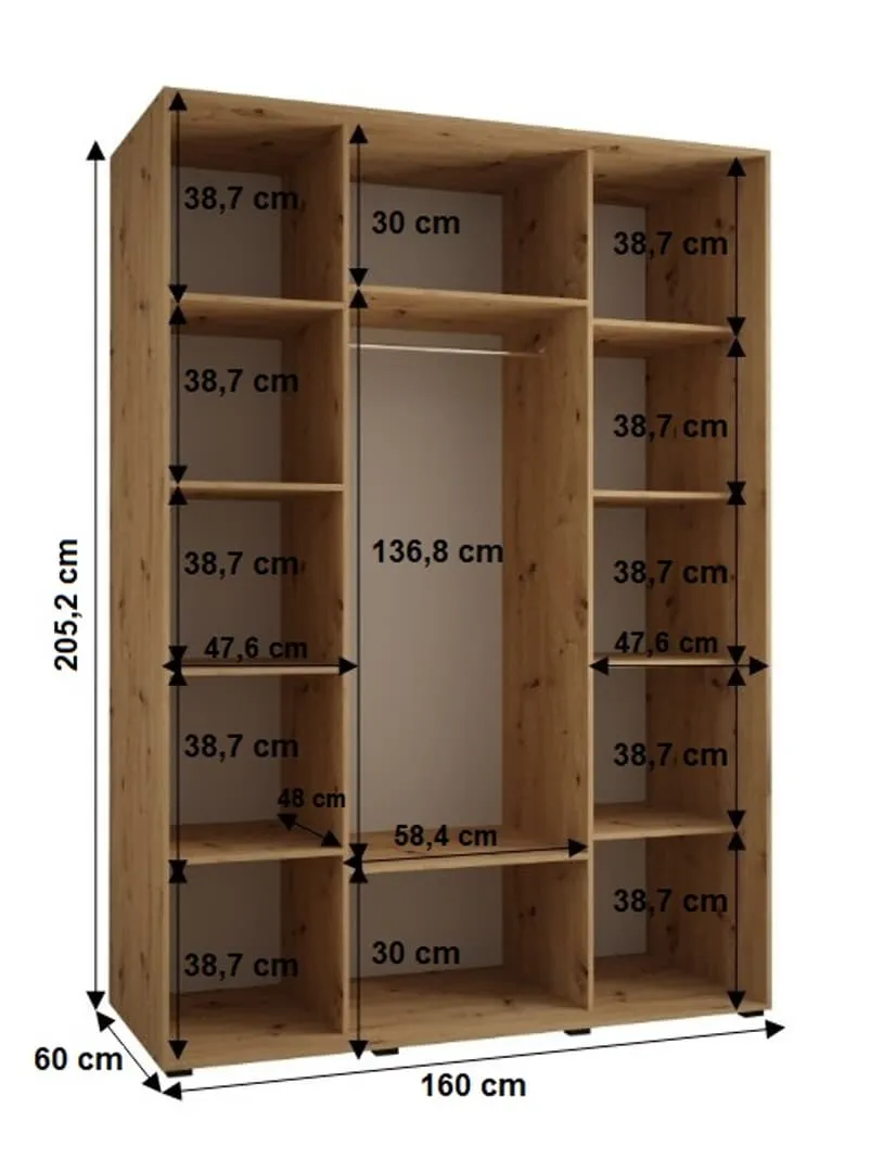 Cannes V Sliding Door Wardrobe 160cm