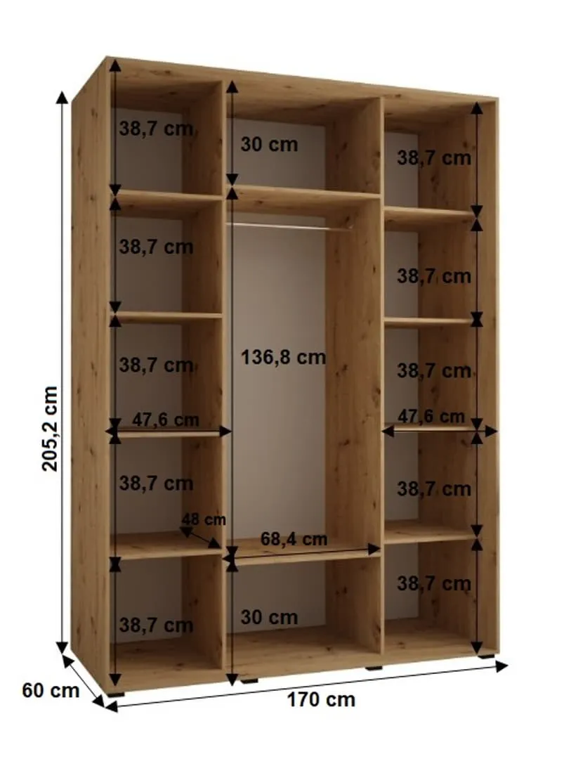 Cannes VI Sliding Door Wardrobe 170cm