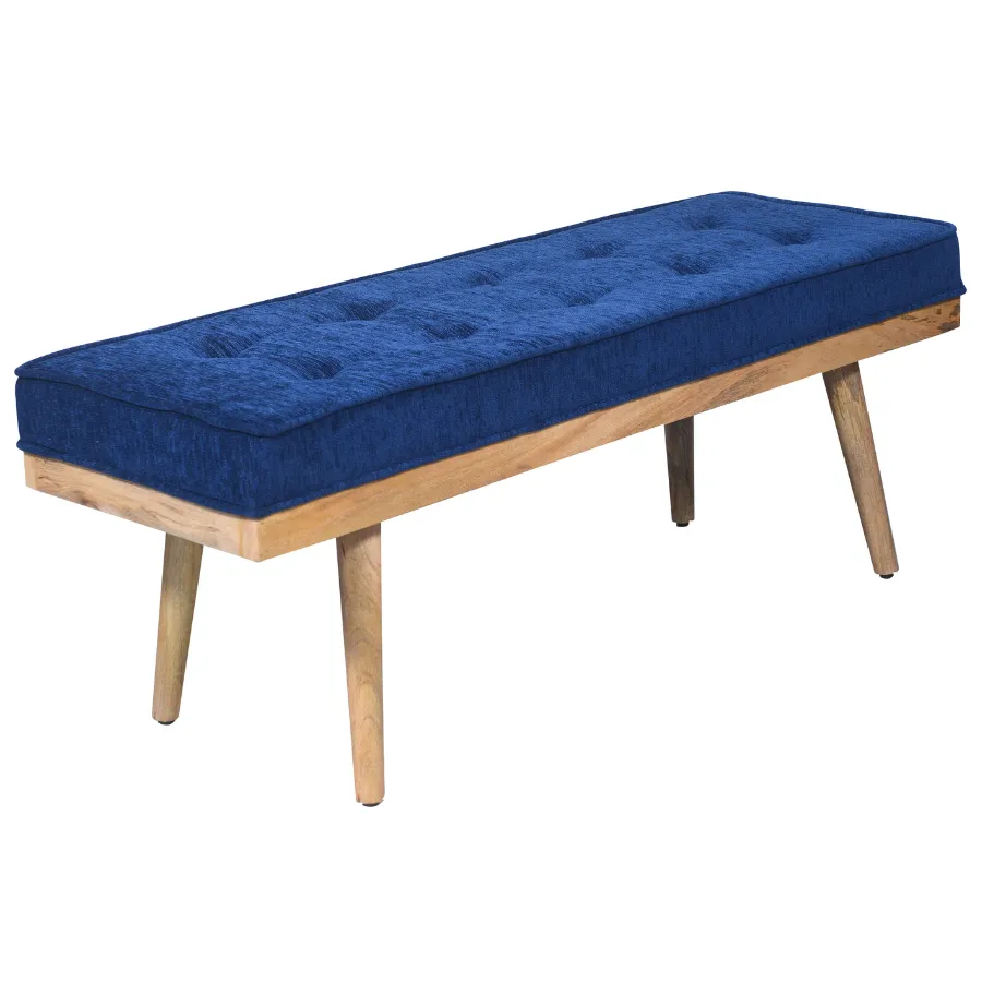 Capella Indigo Blue Upholstered Entryway Bench Seat - 120 Cm