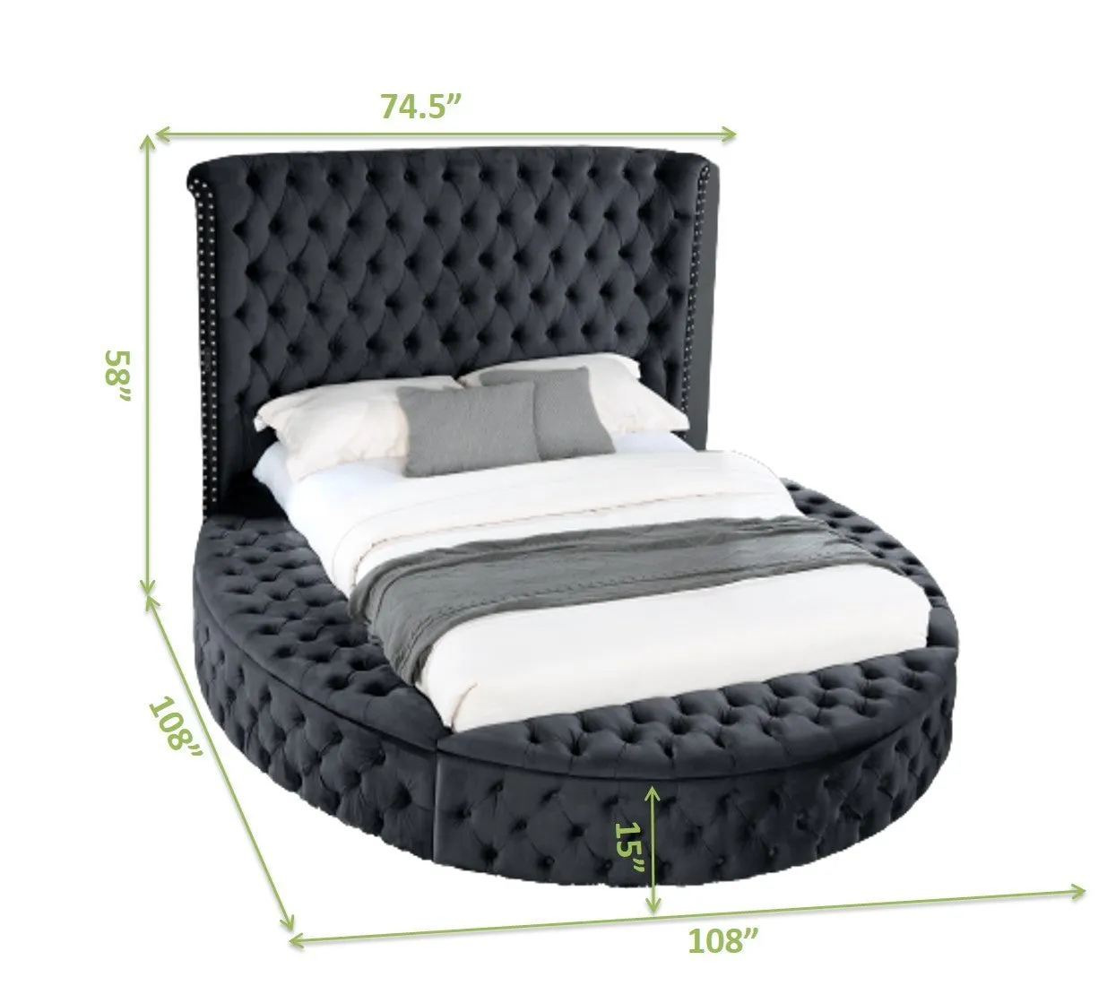 Carl Queen Round Bed Black with Bluetooth Speaker