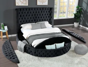 Carl Queen Round Bed Black with Bluetooth Speaker