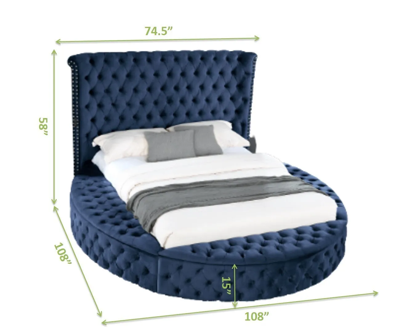 Carl Queen Round Bed Blue with Bluetooth Speaker