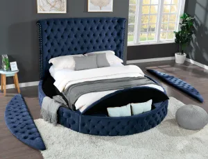 Carl Queen Round Bed Blue with Bluetooth Speaker