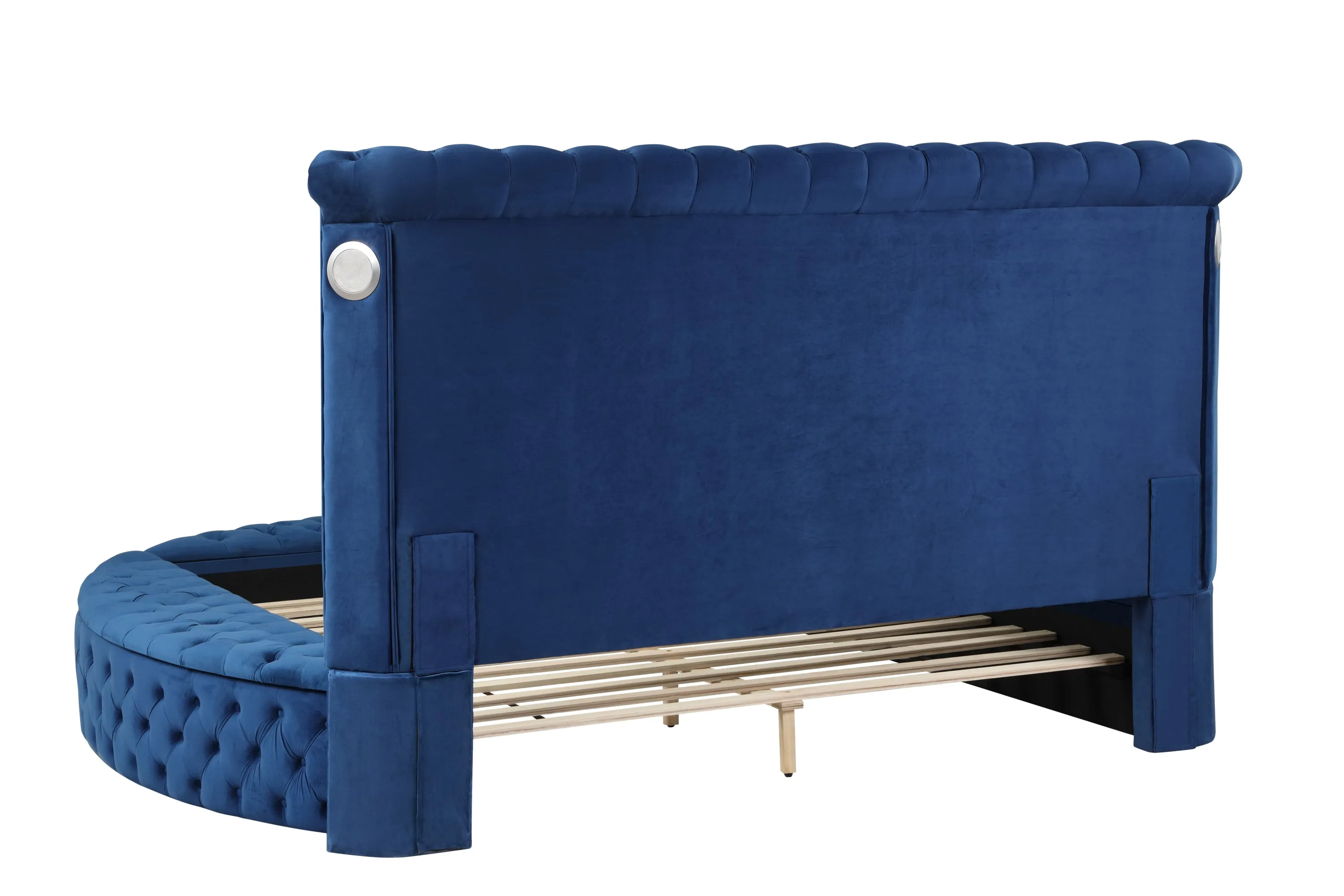 Carl Queen Round Bed Blue with Bluetooth Speaker