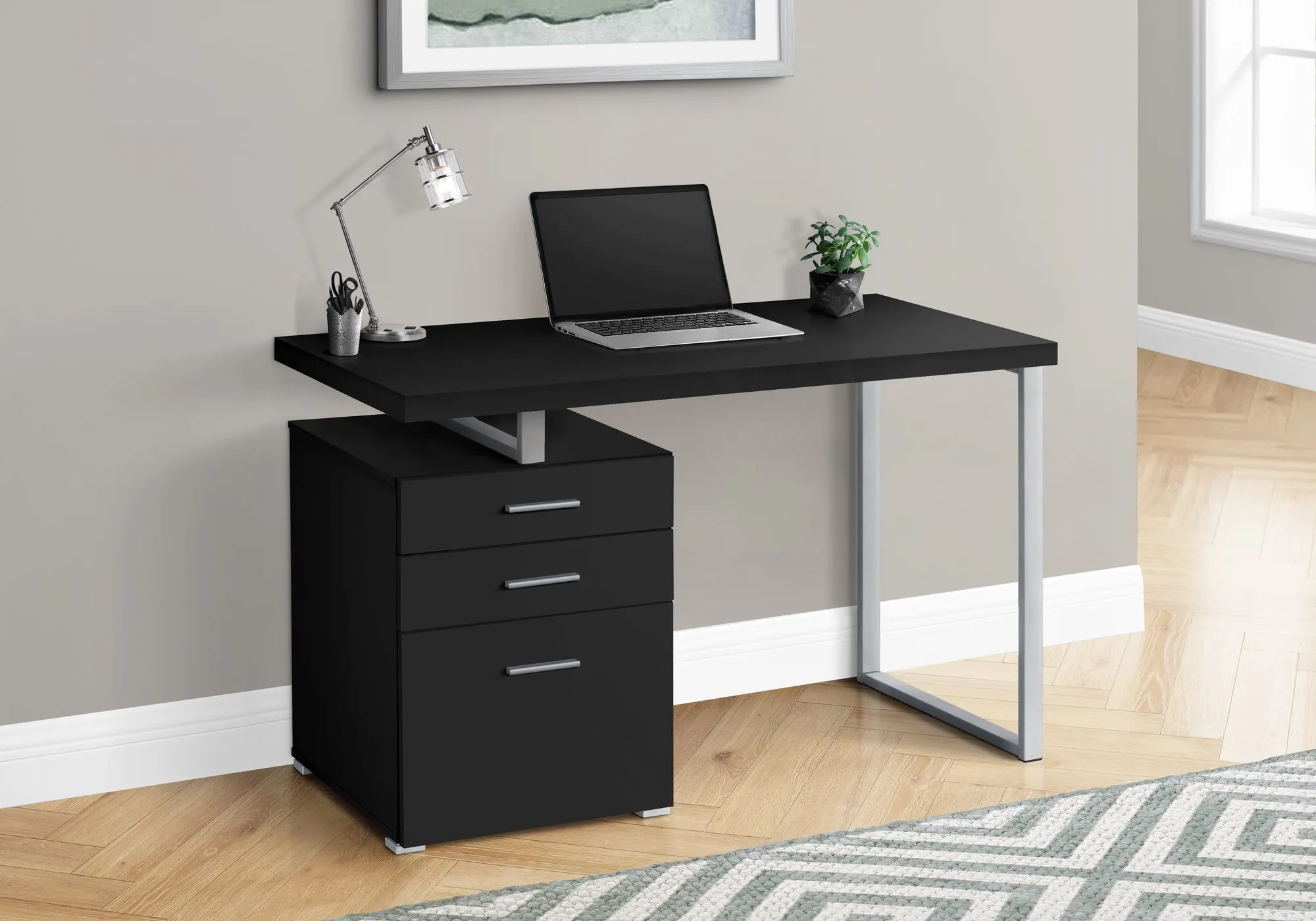 Computer Desk - 48"L / Black / Silver Metal / L/R Face