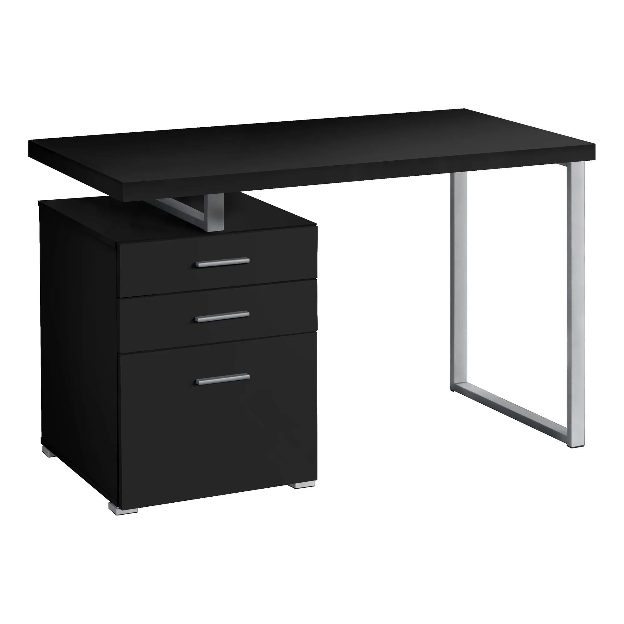 Computer Desk - 48"L / Black / Silver Metal / L/R Face