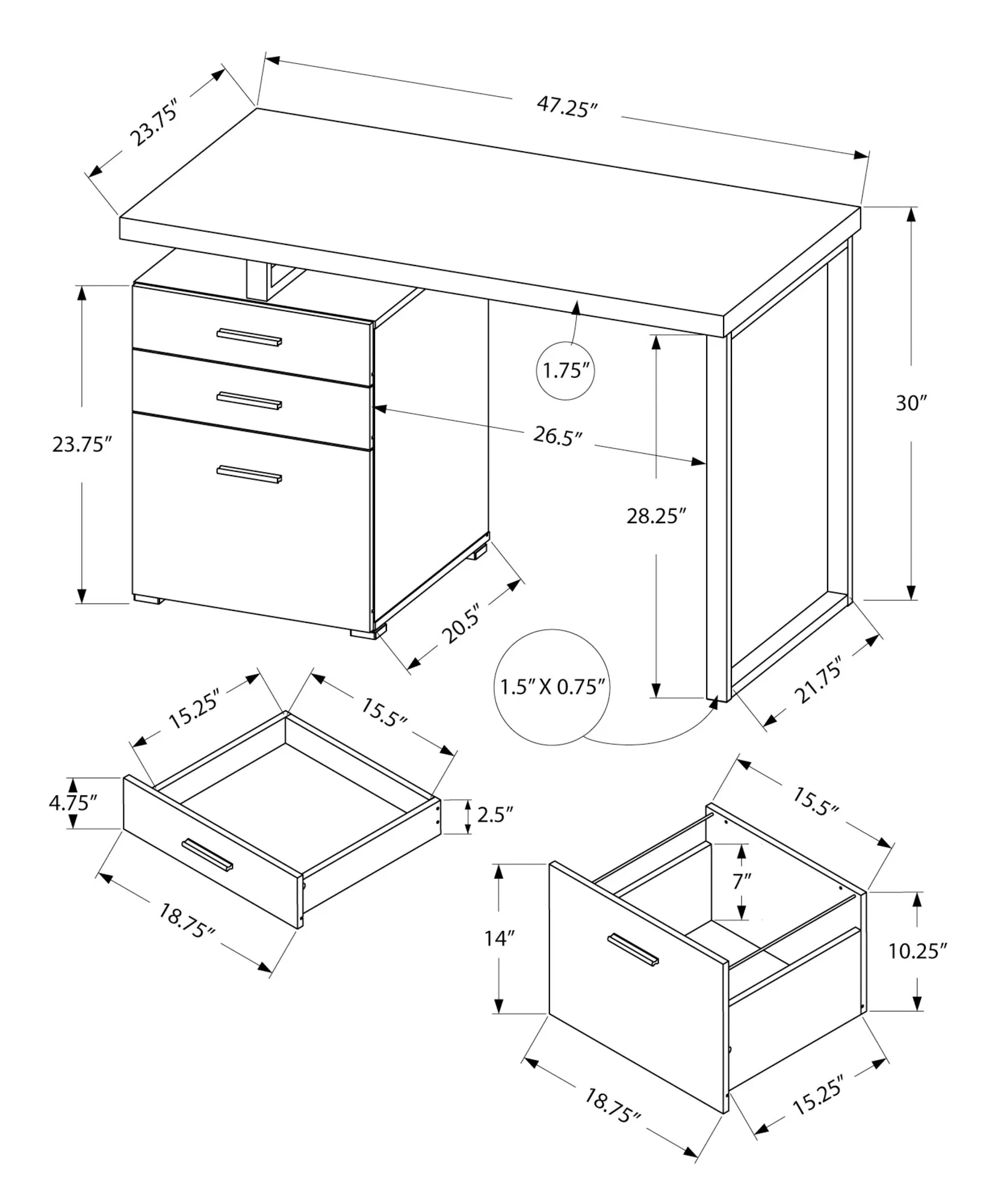 Computer Desk - 48"L / Black / Silver Metal / L/R Face