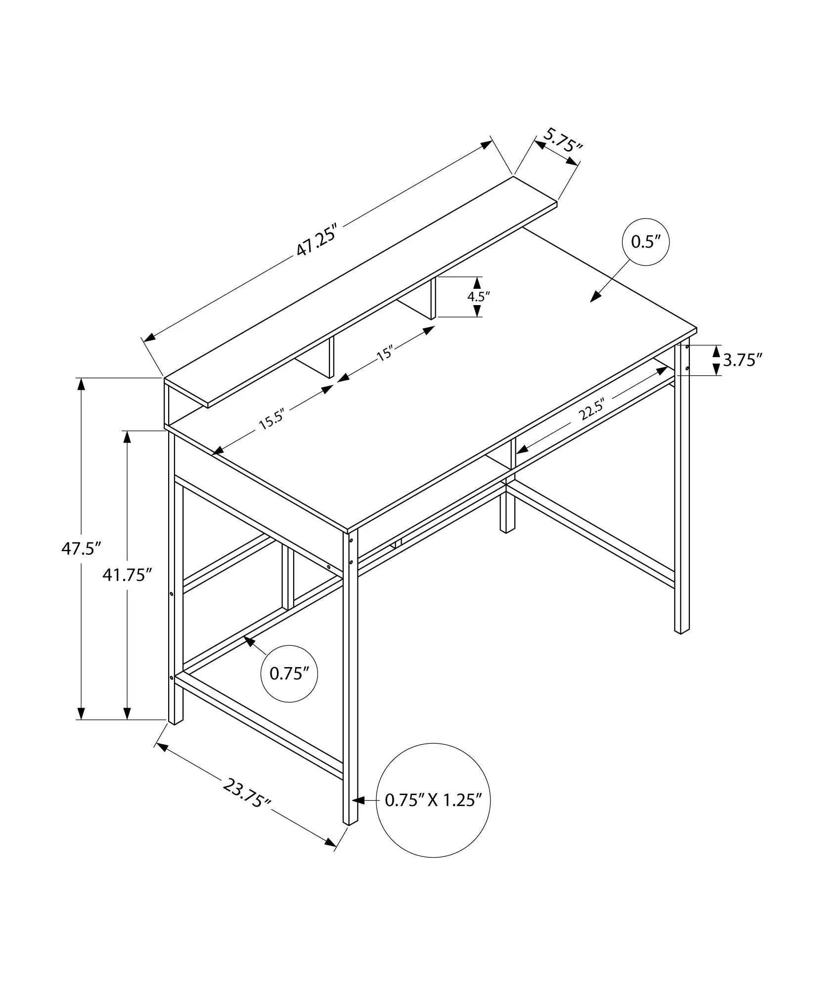 Computer Desk - 48"L / Grey / Black Standing Height