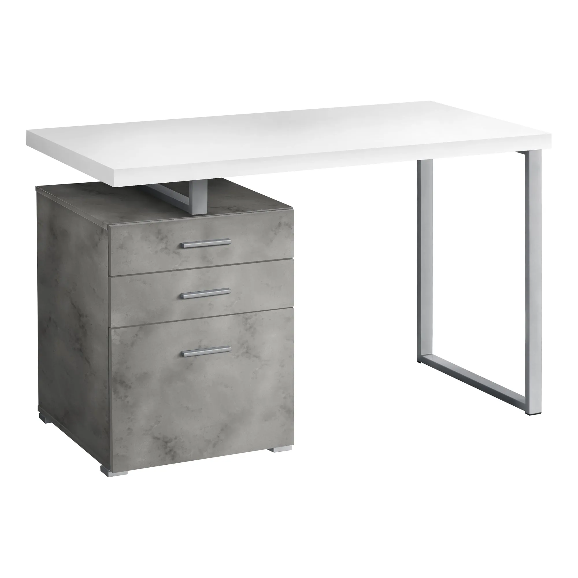 Computer Desk - 48"L / White/ Concrete/ Silver Metal/ L/R