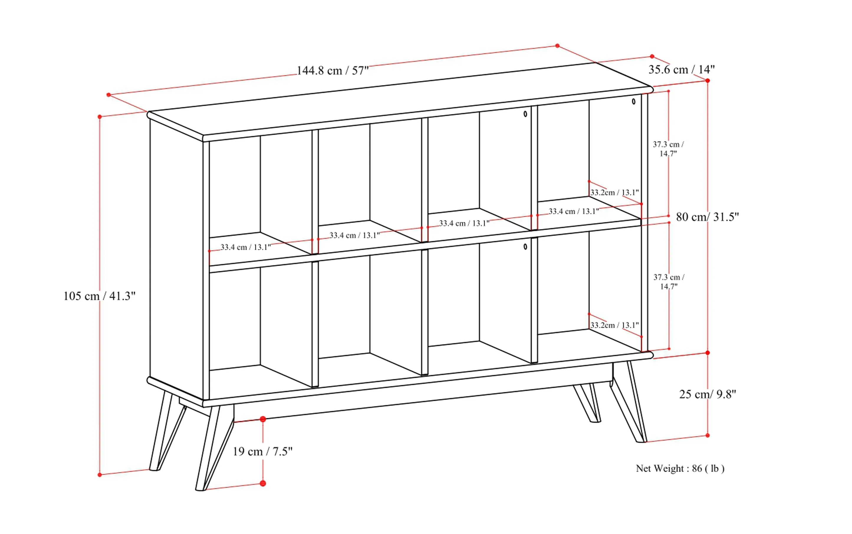 Draper Mid Century 8 Cube Storage Sofa Table