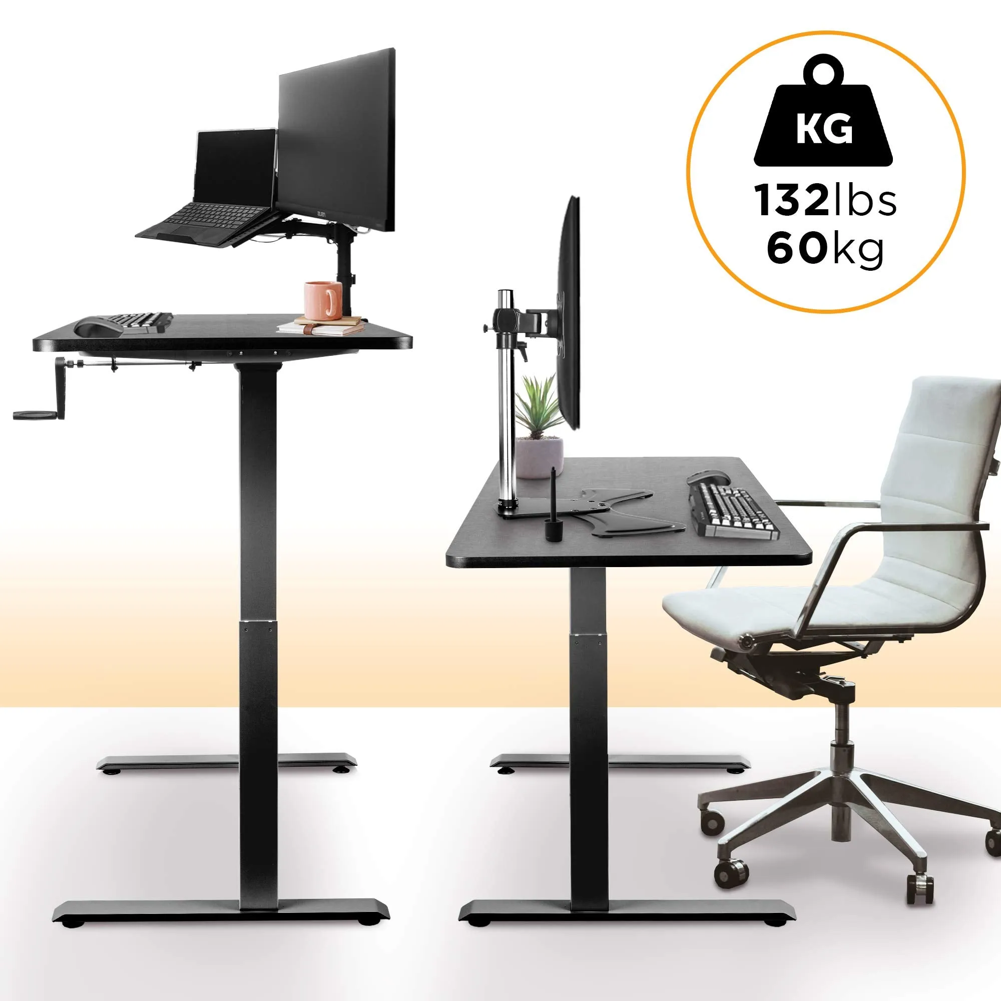 Duronic Sit Stand Desk Frame TM00 BK | Manual Standing Office Table | Frame ONLY | Height Adjustable 71-116cm by Crank Handle | Ergonomic Workstation | Sturdy and Robust | Customisable | BLACK