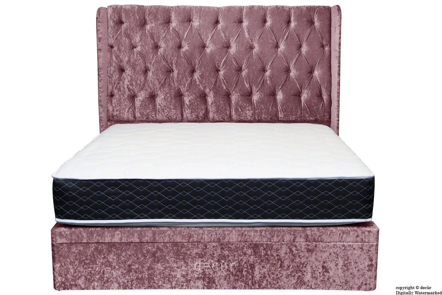 Elizabeth Winged Buttoned Crushed Velvet Bed - Mulberry