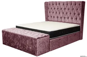 Elizabeth Winged Buttoned Crushed Velvet Bed - Mulberry