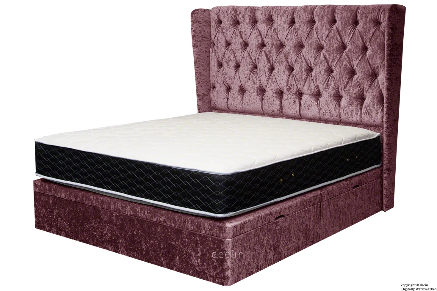 Elizabeth Winged Buttoned Crushed Velvet Bed - Mulberry