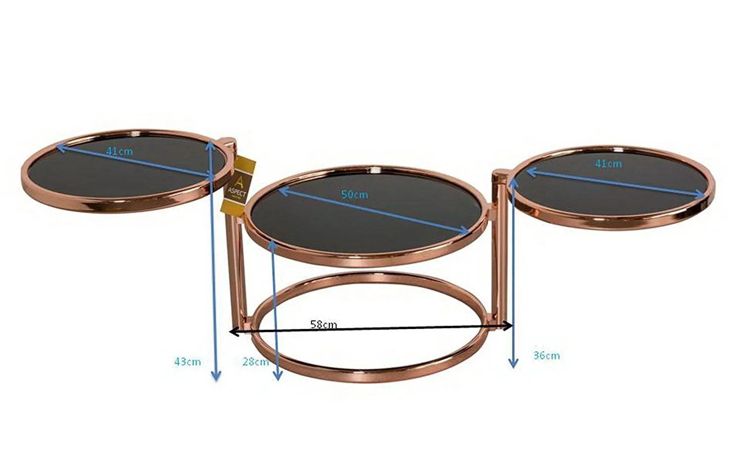 Eternity Coffee Table with Swivel Motion, Metal, Copper/Black