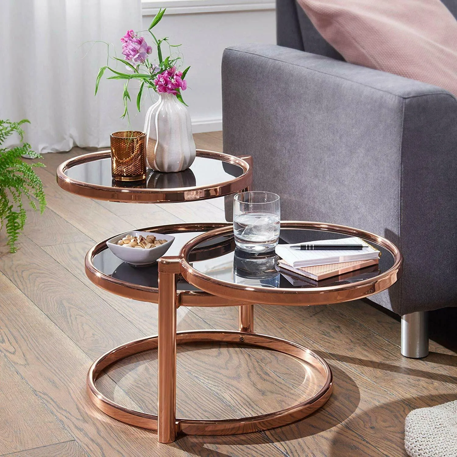 Eternity Coffee Table with Swivel Motion, Metal, Copper/Black