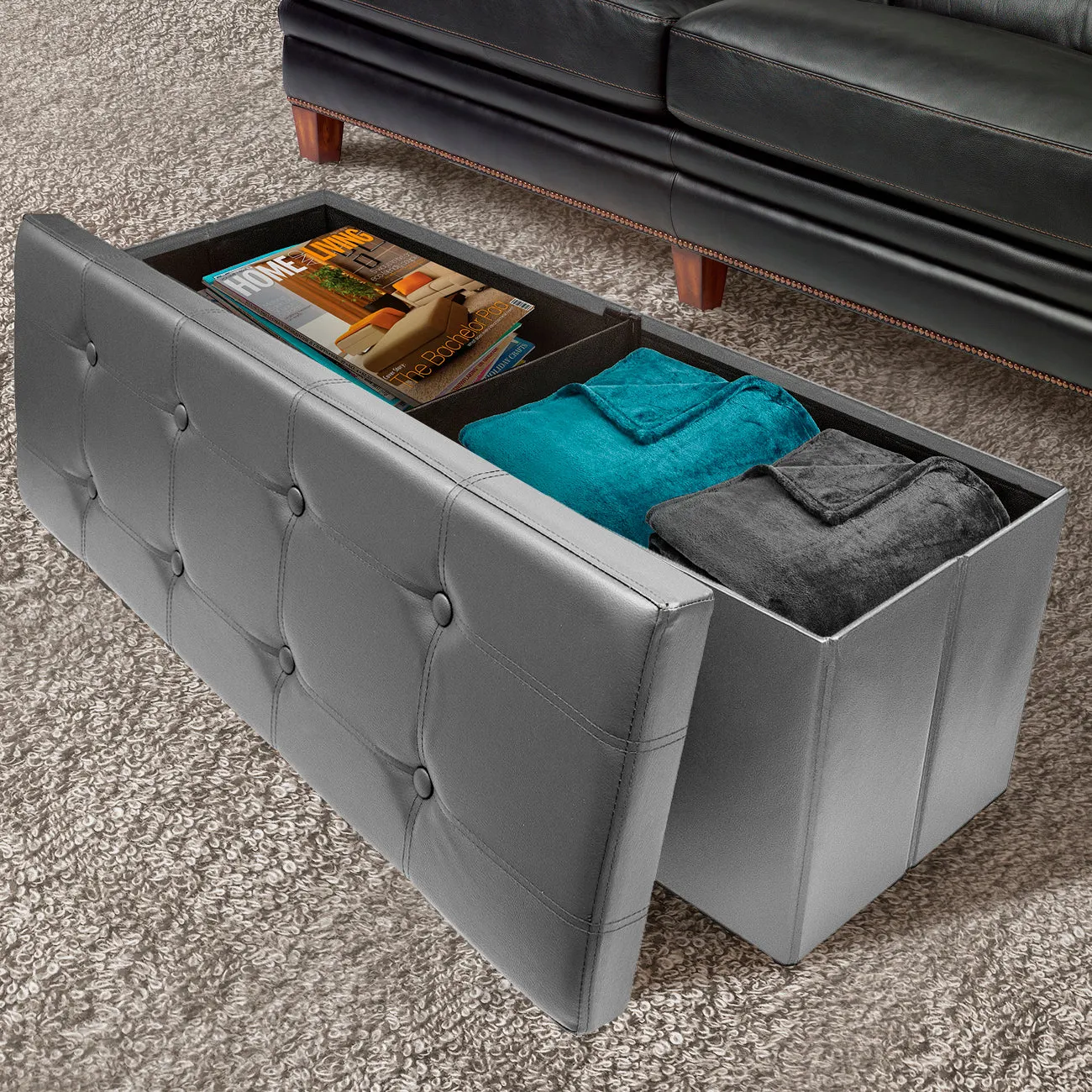 Faux Leather Storage Bench (Large)