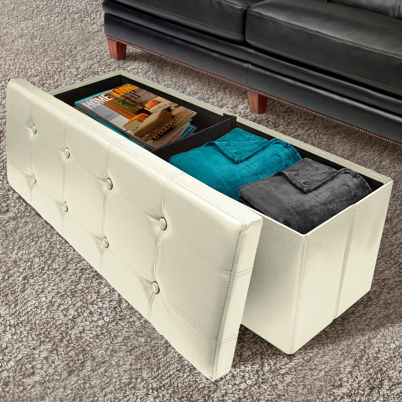 Faux Leather Storage Bench (Large)