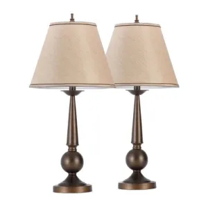 GLOBE ELECTRIC SET OF TWO 27" TABLE LAMPS, BRONZE FINISH, BEIGE SHADES, 12398