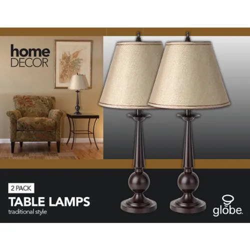 GLOBE ELECTRIC SET OF TWO 27" TABLE LAMPS, BRONZE FINISH, BEIGE SHADES, 12398