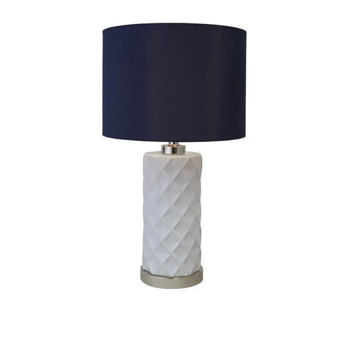 Hampton White Lamp Blue Shade