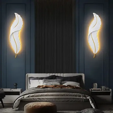 High Quality Led Wall Lamps Creative Modern Feather Design Indoor Led Wall Lamps Hotel Villa Project Decorative Resin Home White