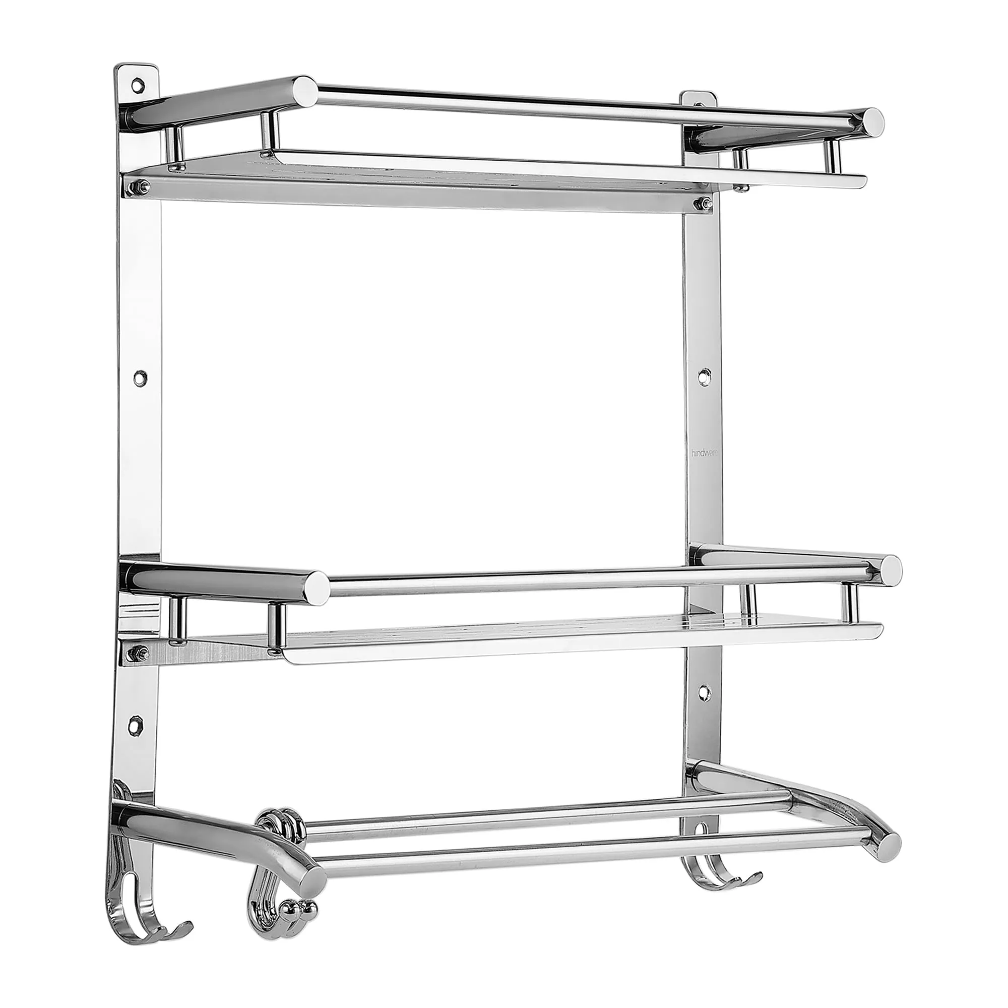 Hindware Bathroom Accessories 3-Layer Multi-Purpose Shelf | Made of Stainless Steel | Foldable & Convenient | Space Saving