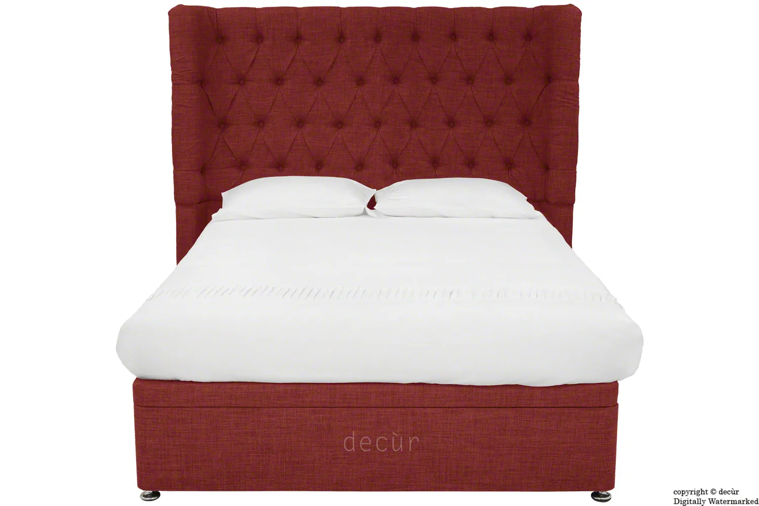 Hollyrood Linen Upholstered Winged Ottoman Bed - Wine