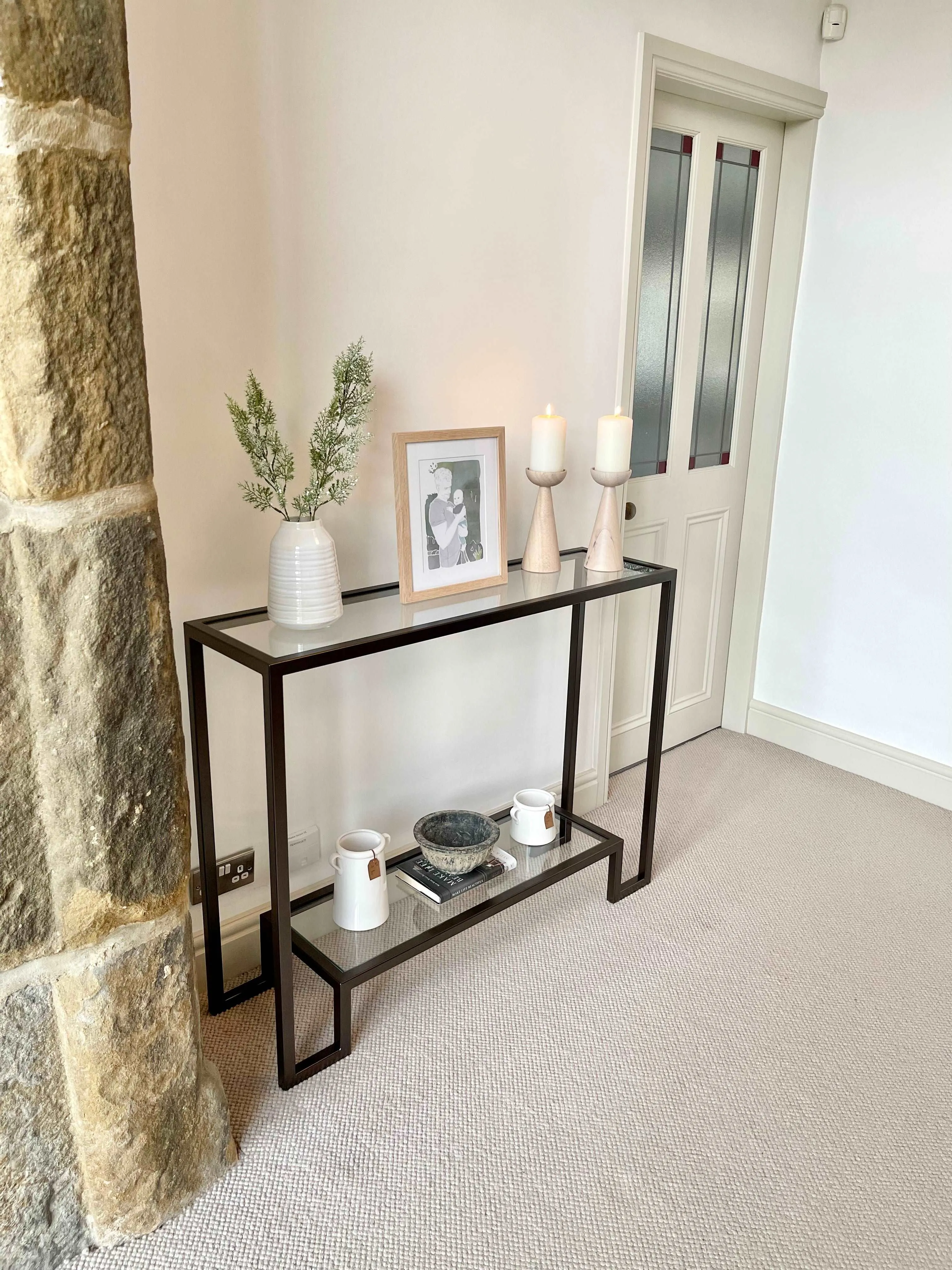 Hudson Glass Metal Console Table - Dark Bronze