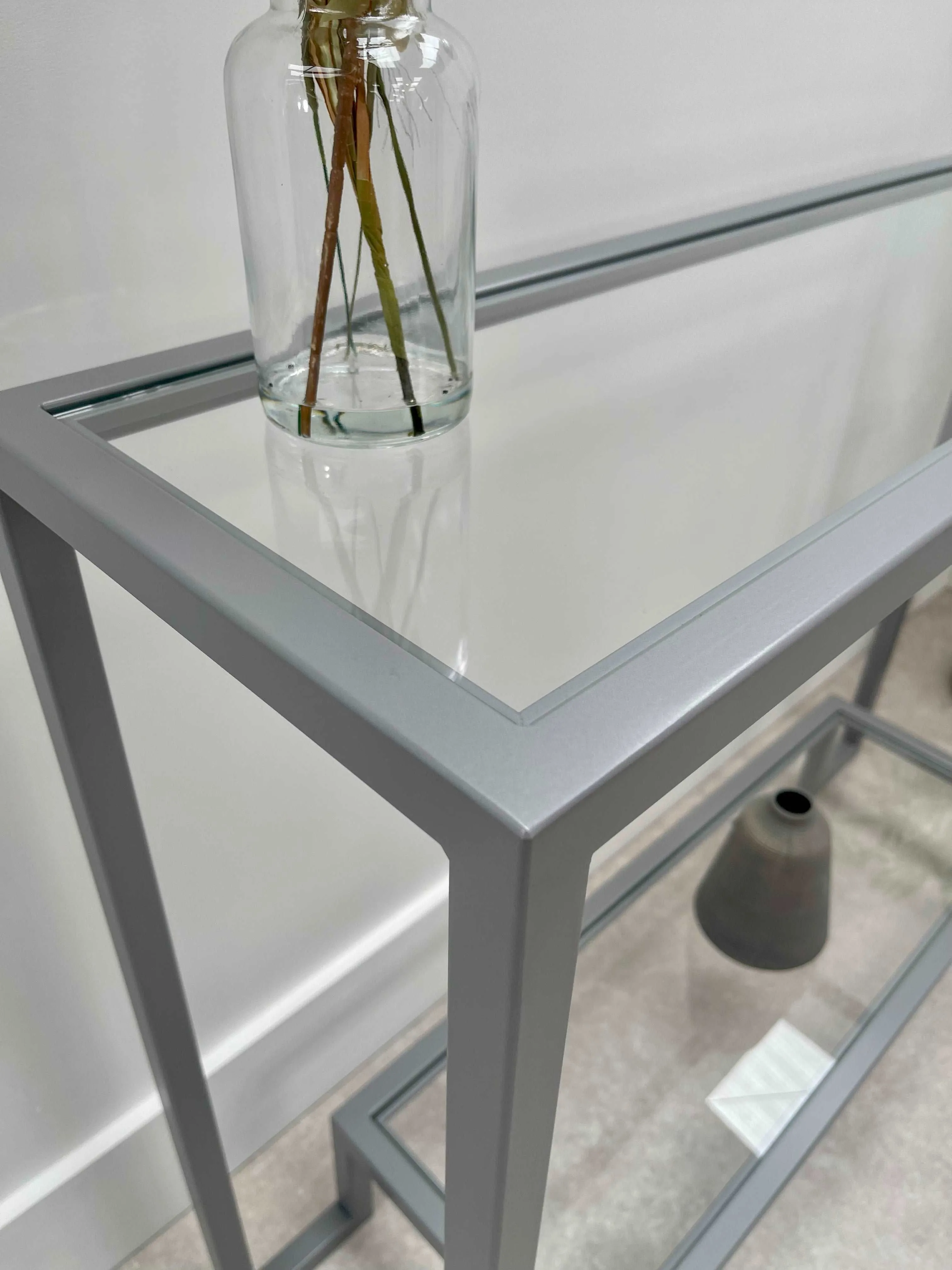 Hudson Glass Metal Console Table - Silver Grey