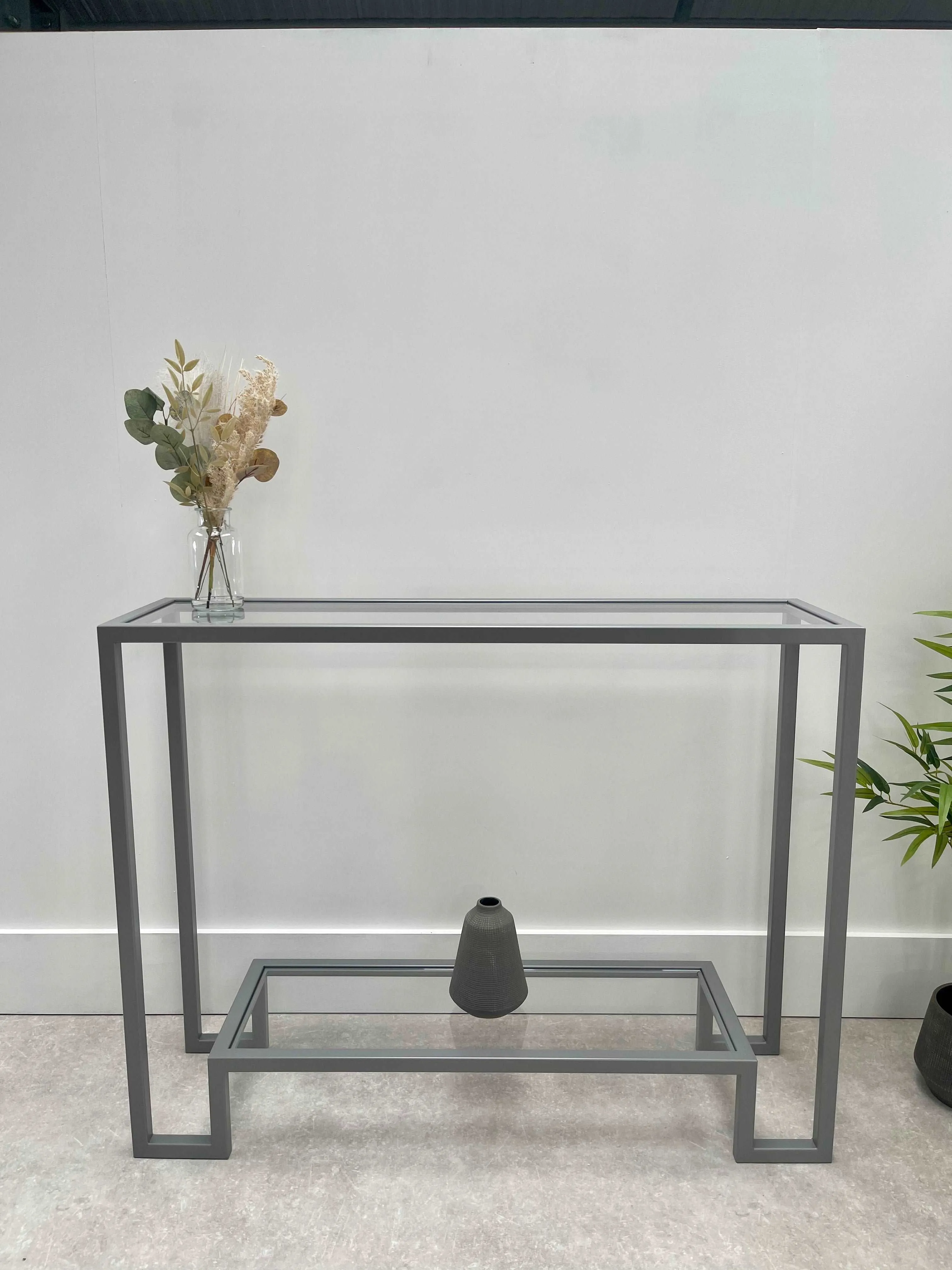 Hudson Glass Metal Console Table - Silver Grey