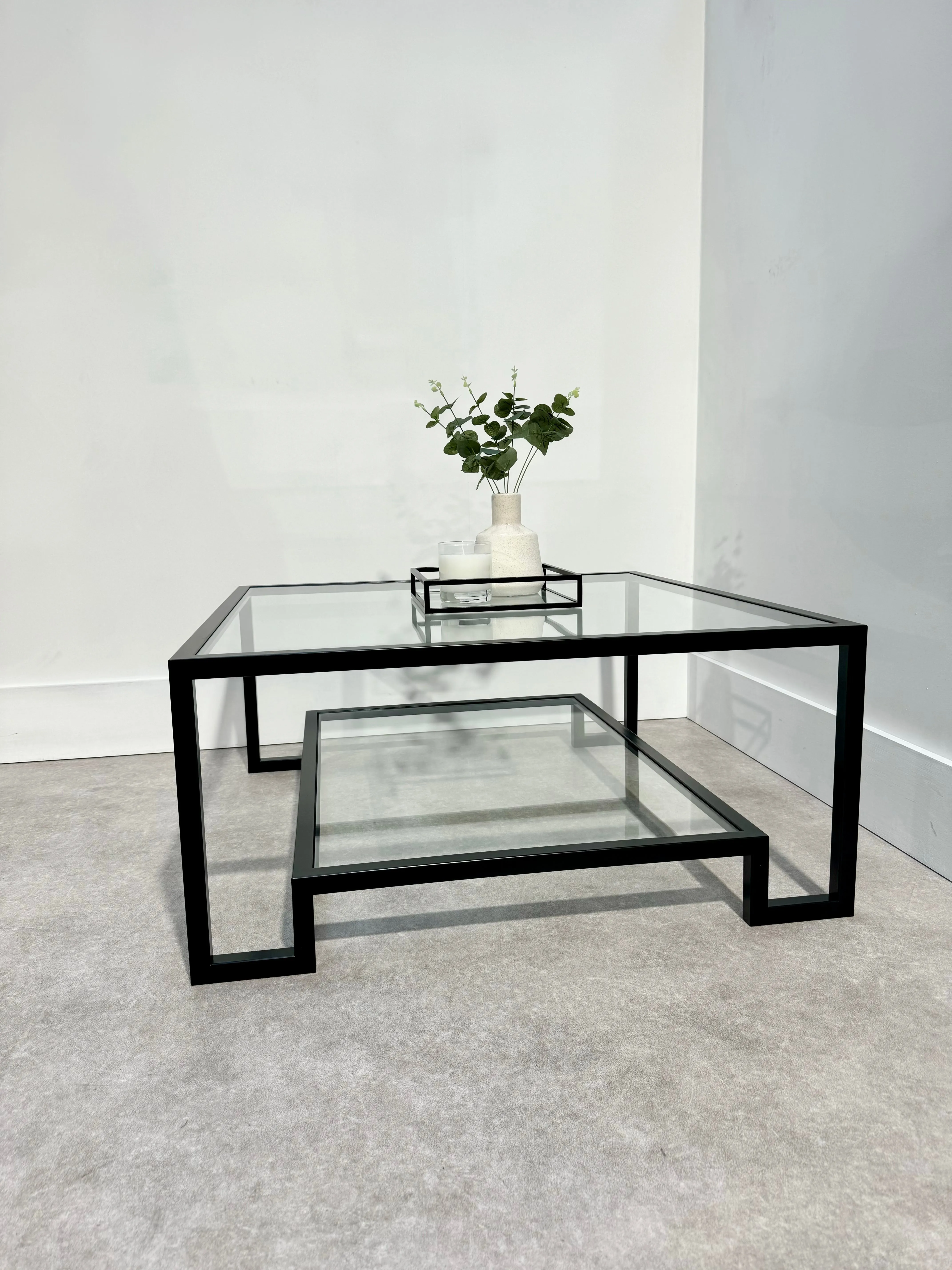 Hudson Square Glass Metal Coffee Table - Black