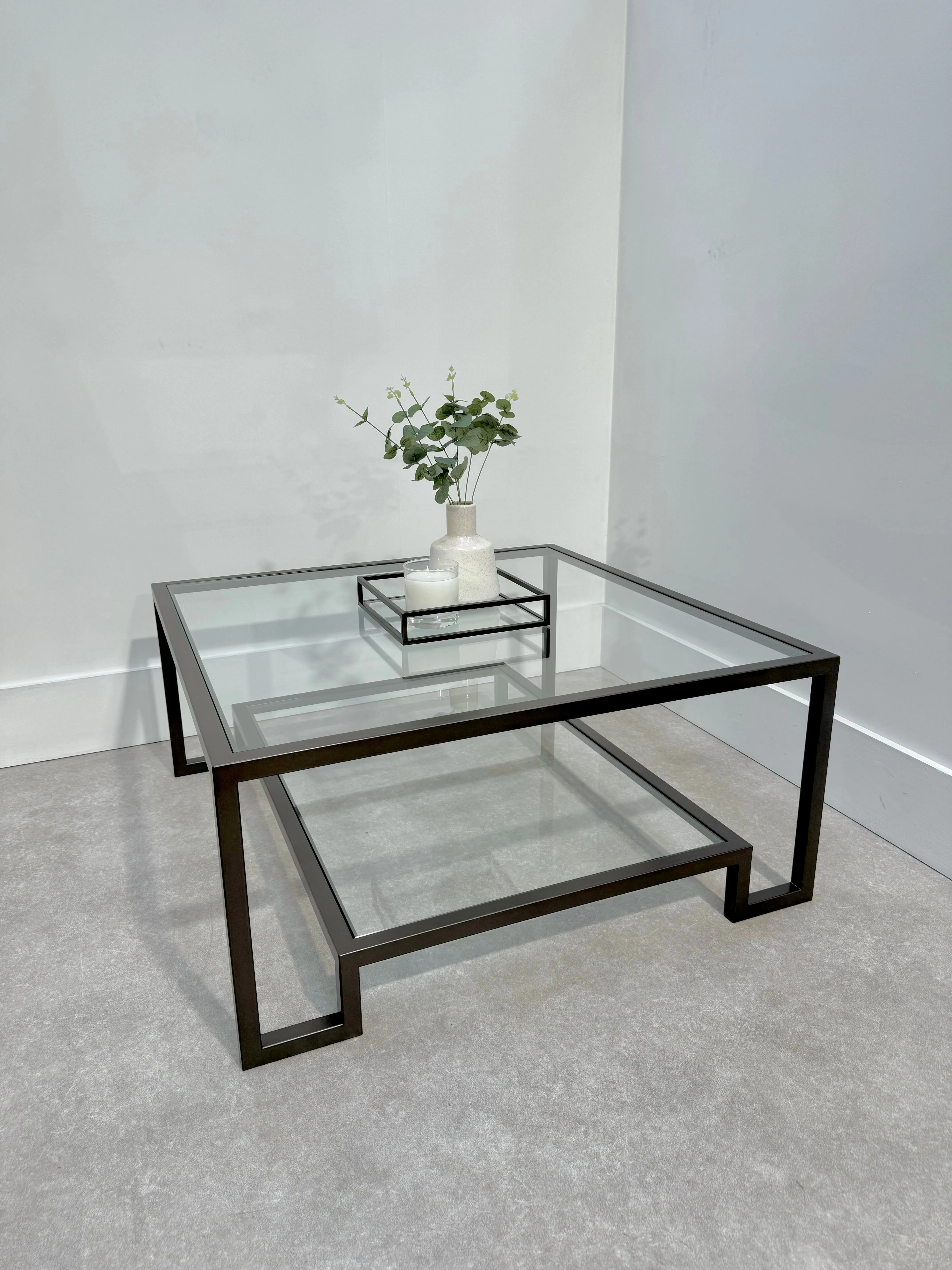 Hudson Square Glass Metal Coffee Table - Dark Bronze