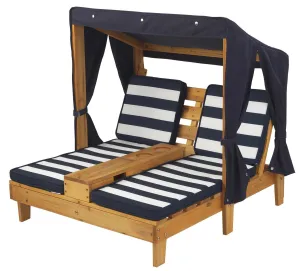 KidKraft Outdoor Double Chaise Lounge, Honey/Navy/White, One Size