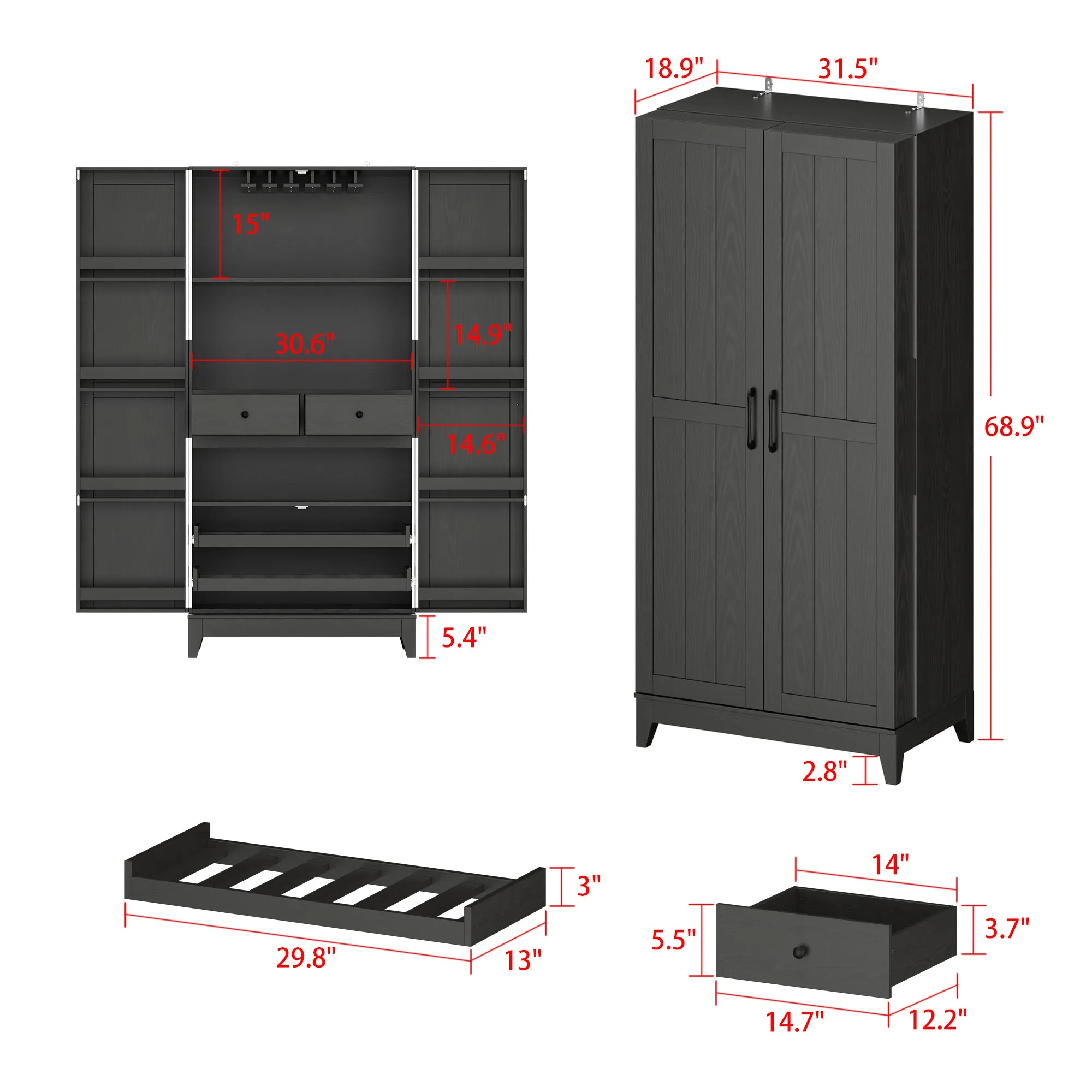 Large Food Pantry Kitchen Cupboard Cabinet Organizer with Wine Holders