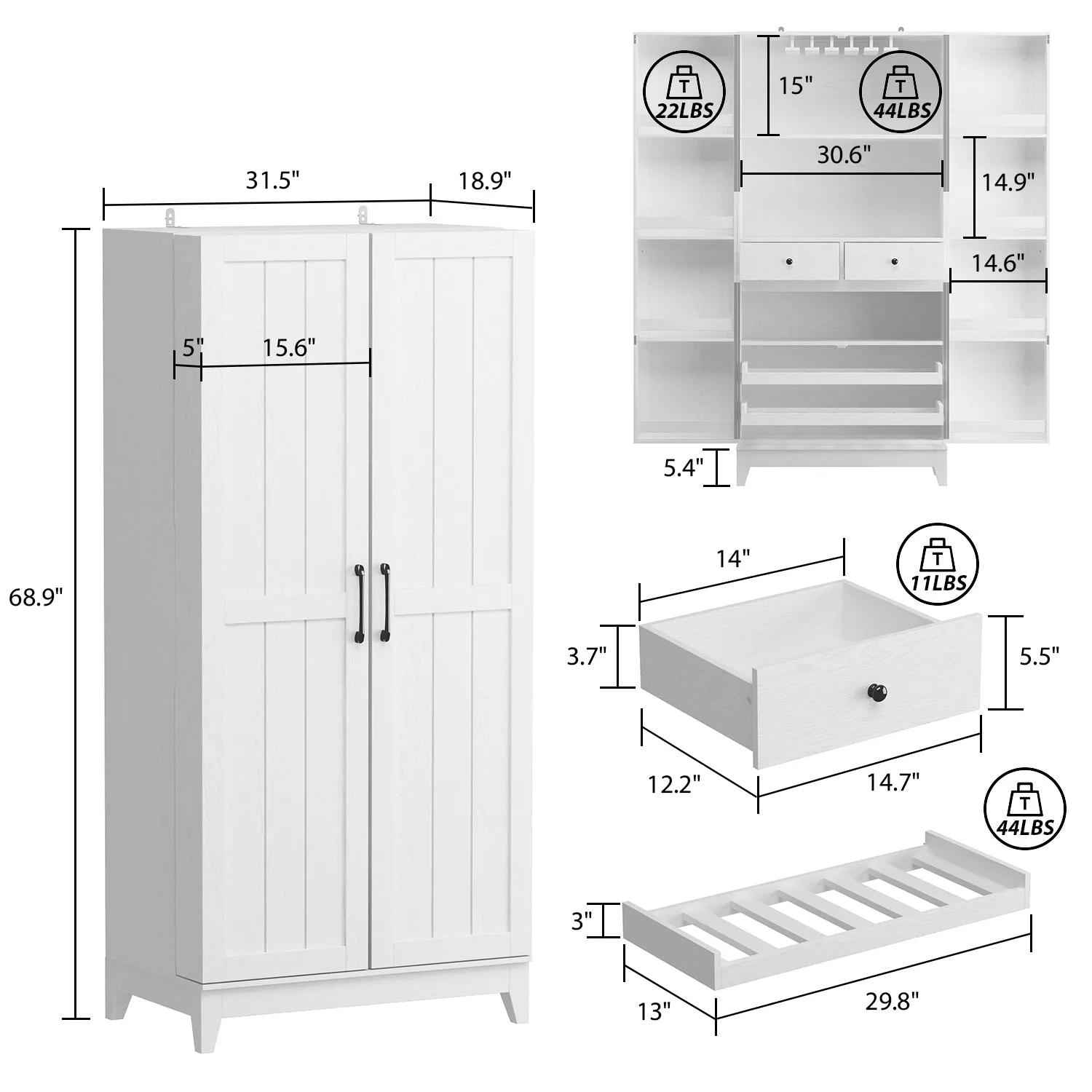 Large Food Pantry Kitchen Cupboard Cabinet Organizer with Wine Holders