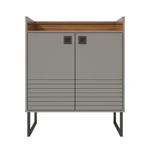 Loft 31.49 Modern Buffet Stand with Safety Display Shelf and Steel Legs in Grey and Wood