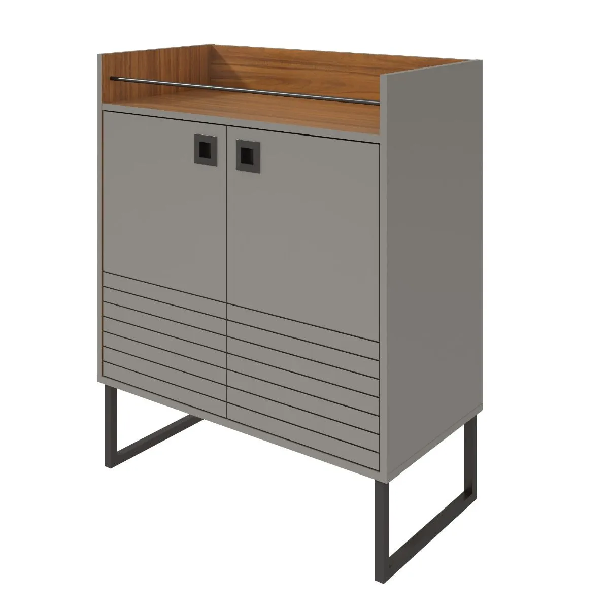 Loft 31.49 Modern Buffet Stand with Safety Display Shelf and Steel Legs in Grey and Wood