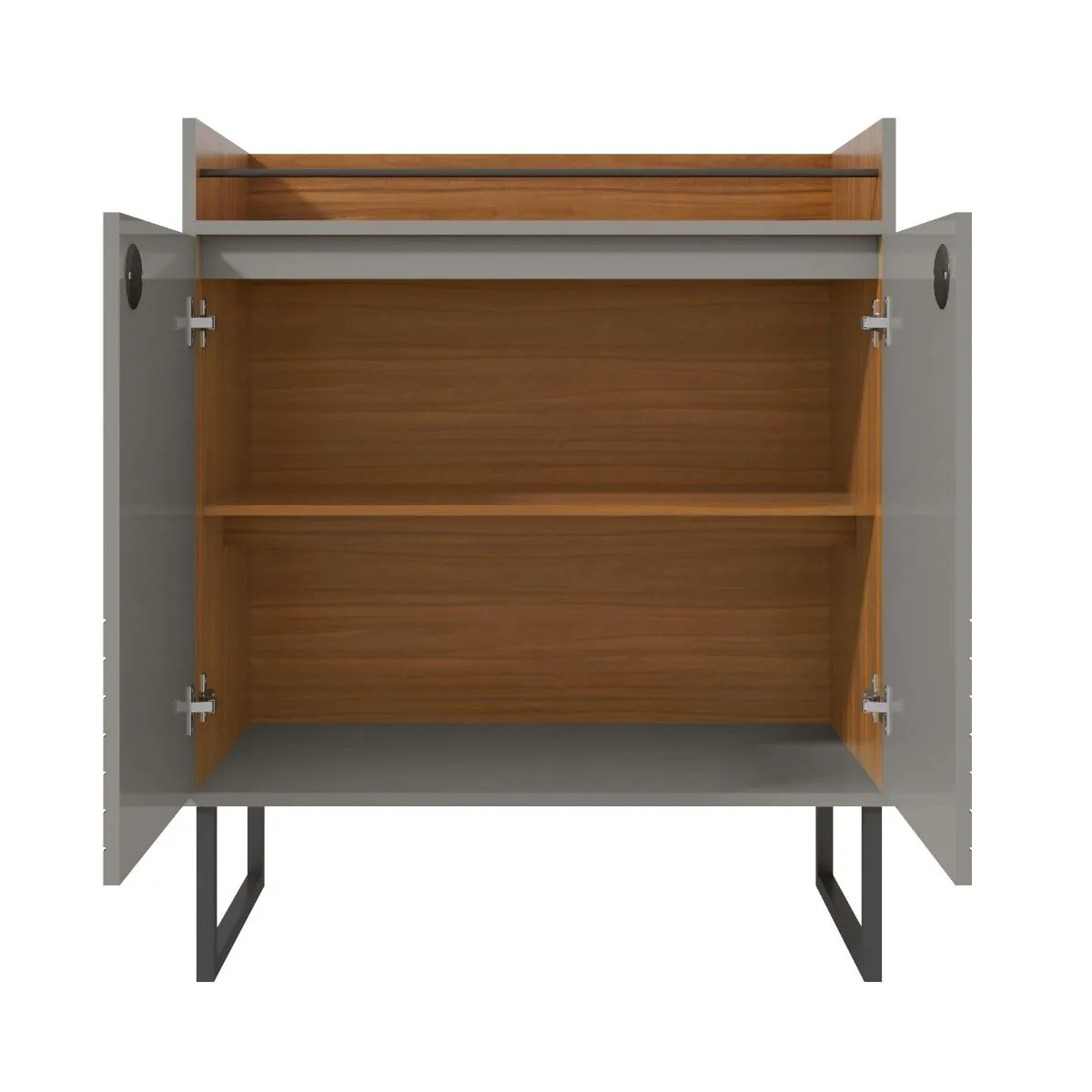 Loft 31.49 Modern Buffet Stand with Safety Display Shelf and Steel Legs in Grey and Wood