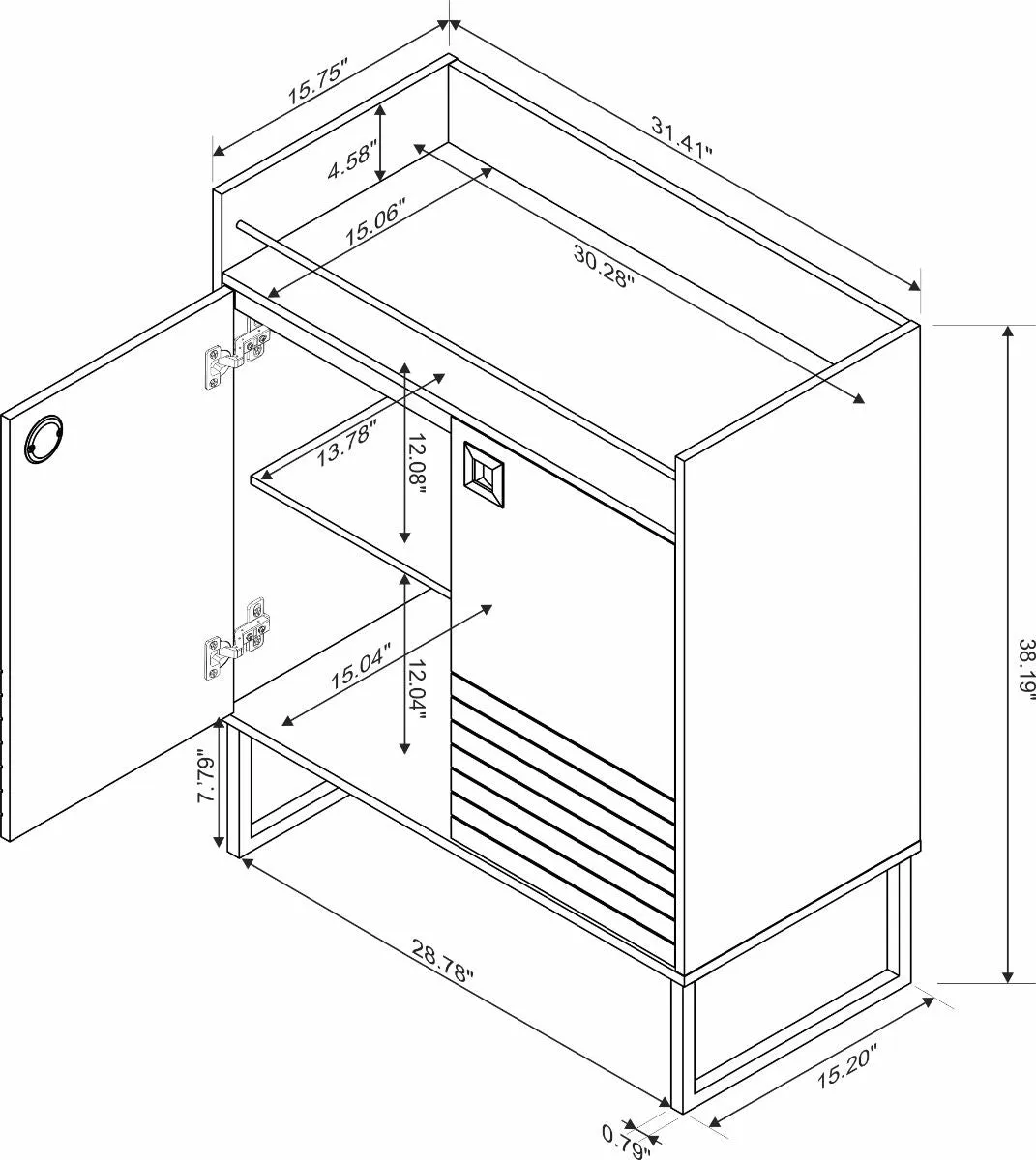 Loft 31.49 Modern Buffet Stand with Safety Display Shelf and Steel Legs in Grey and Wood