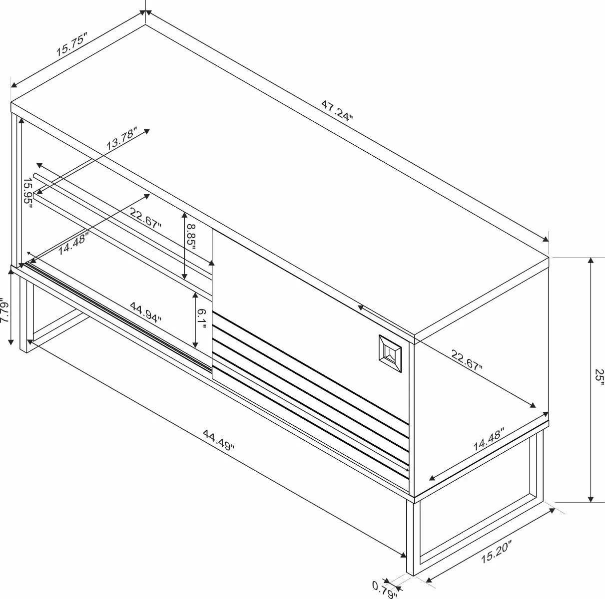 Loft 47.24 Modern TV Stand with Steel Legs in Off White and Wood