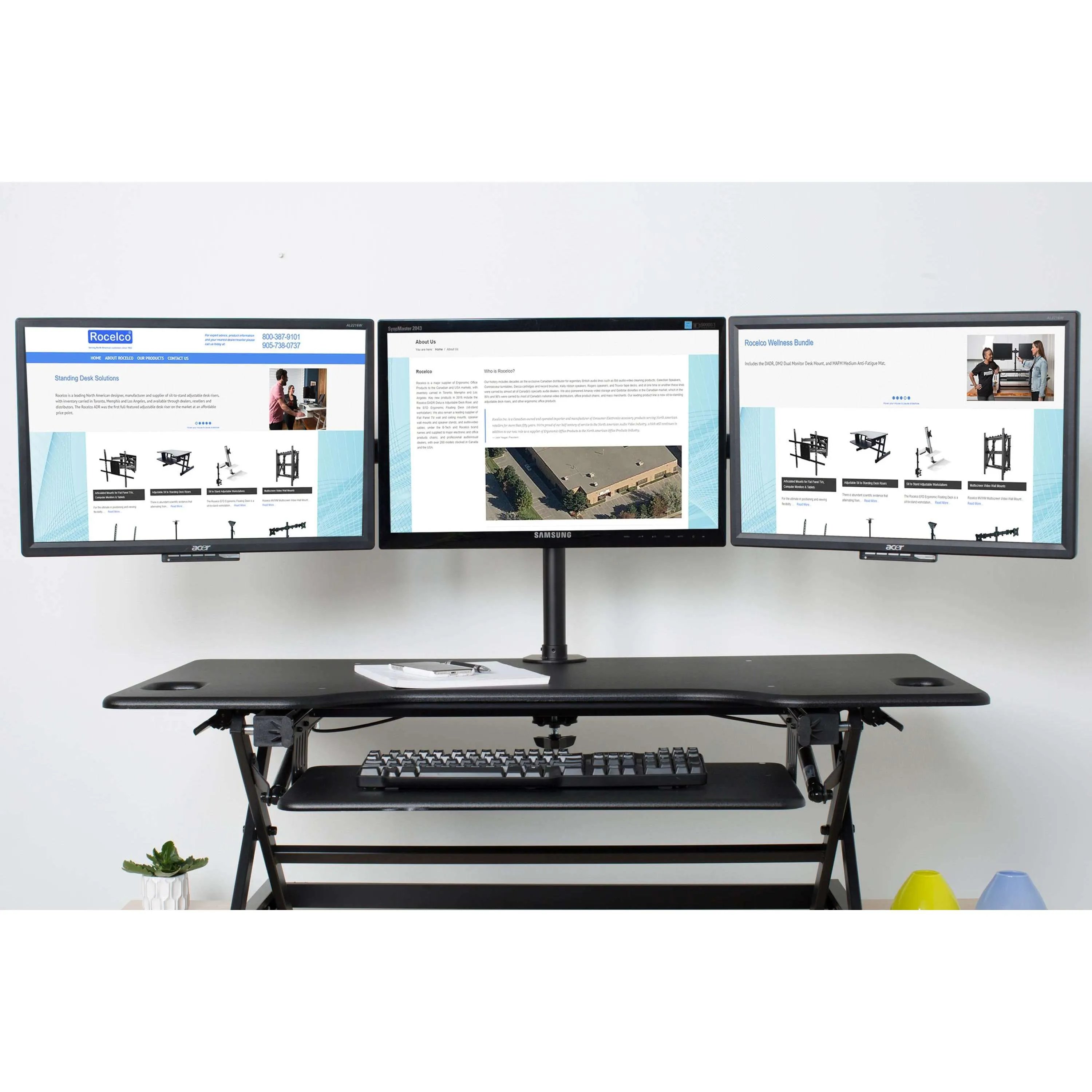 Lorell/Rocelco Black Triple Articulated Triple Monitor Desk Mount Arm for 13”-27” Computer Monitors, R DM3