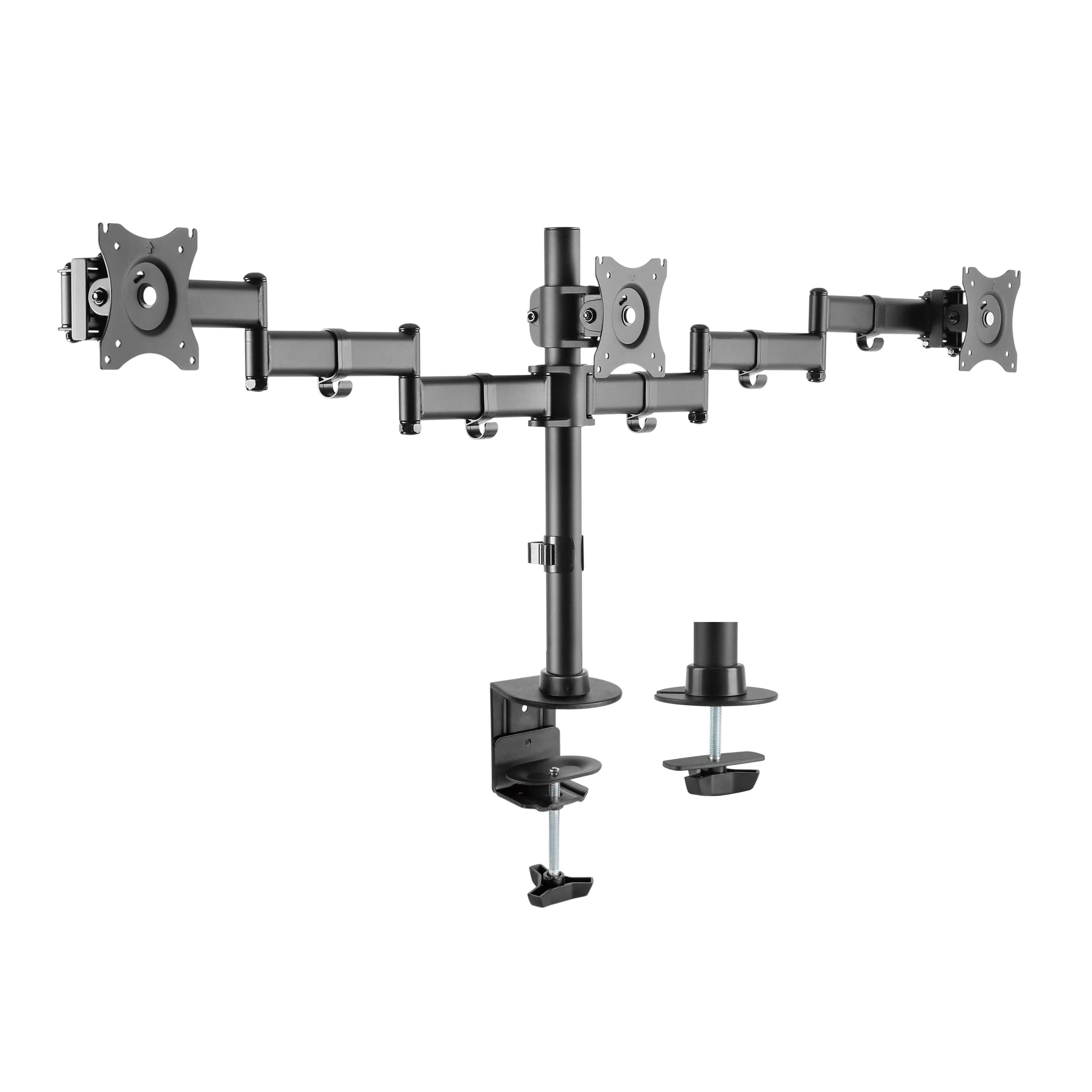 Lorell/Rocelco Black Triple Articulated Triple Monitor Desk Mount Arm for 13”-27” Computer Monitors, R DM3