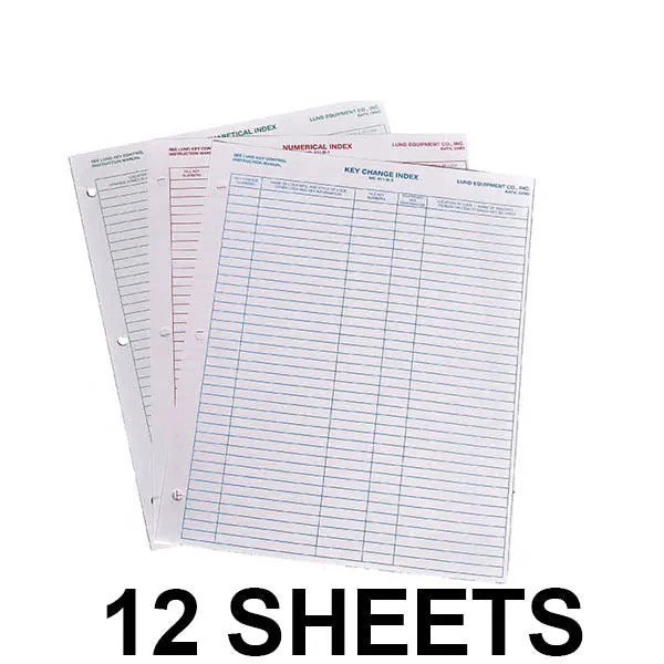 Lund - Index Sheets - 75 Entries Per Side - Optional Organizational Type (Packof 12)