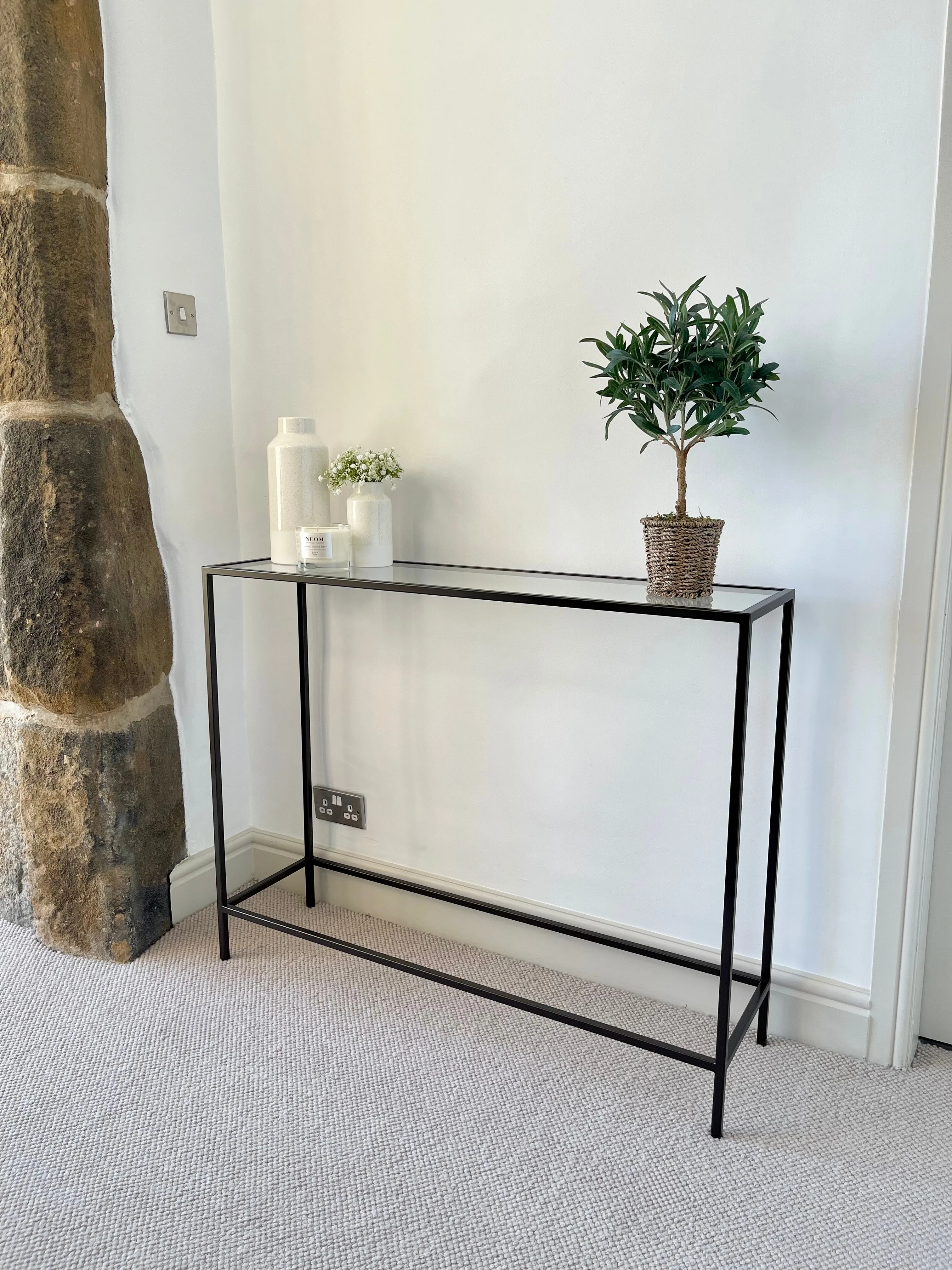 Madison Glass Metal Console Table - Dark Bronze