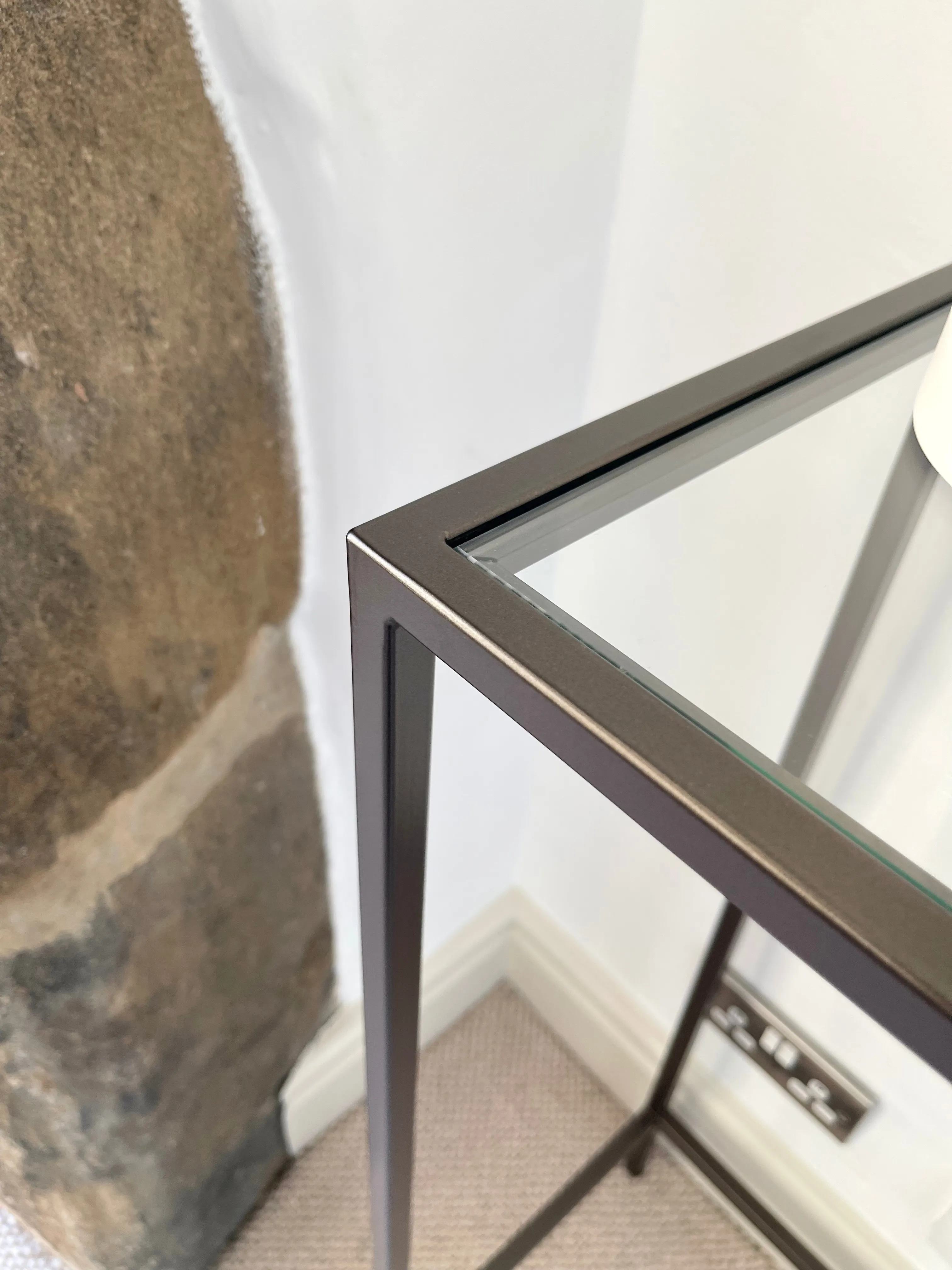 Madison Glass Metal Console Table - Dark Bronze