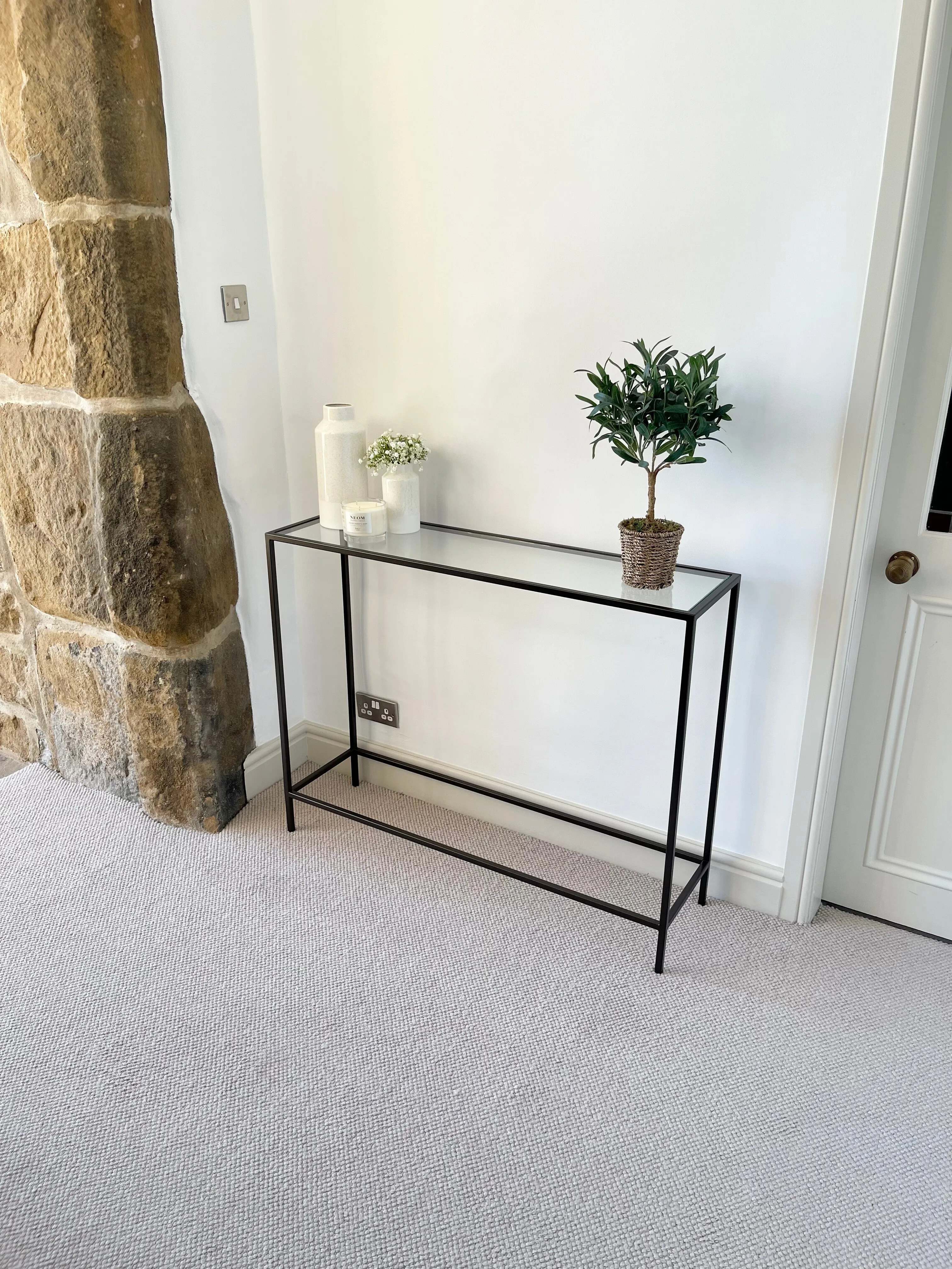 Madison Glass Metal Console Table - Dark Bronze