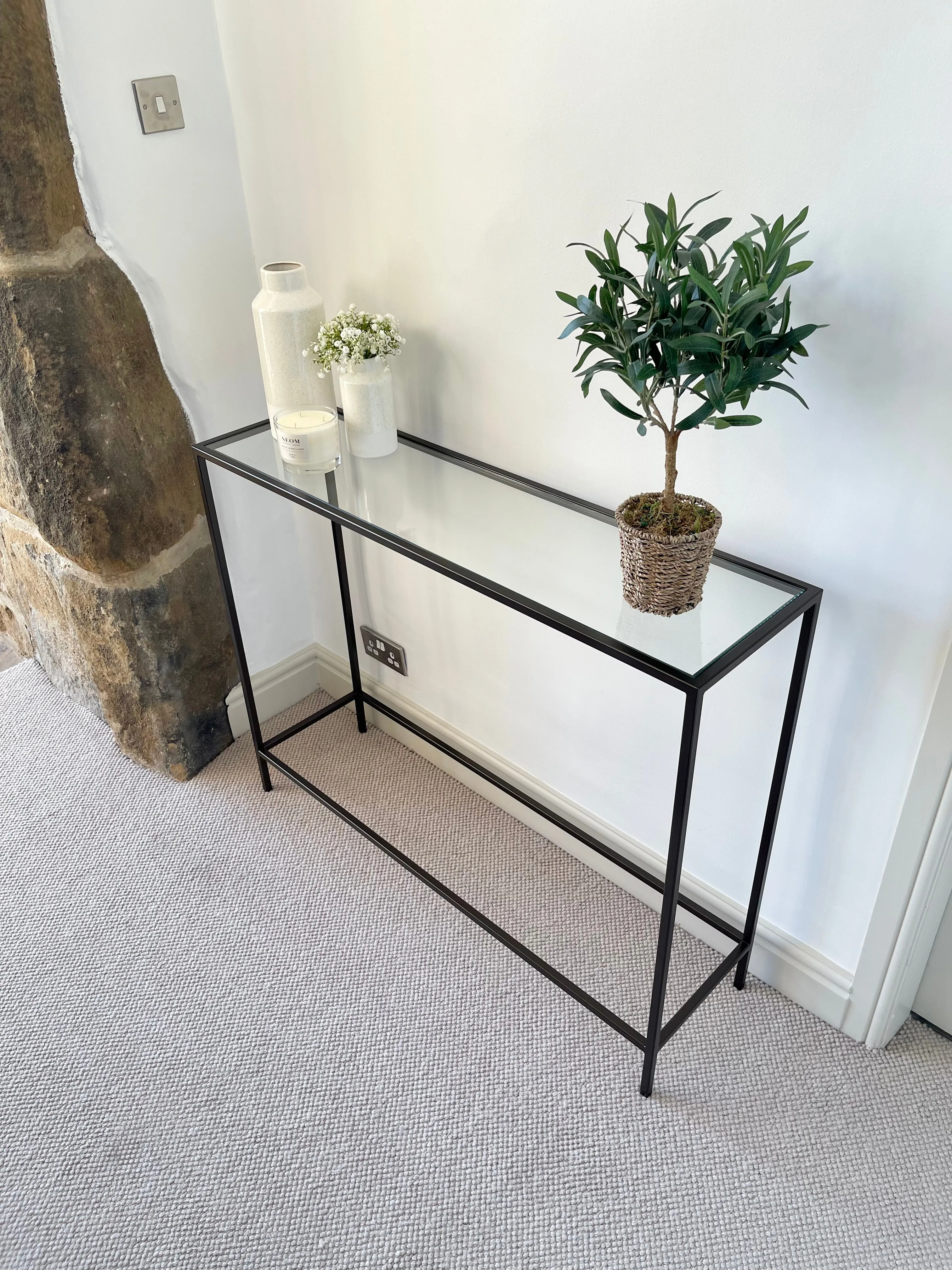 Madison Glass Metal Console Table - Dark Bronze